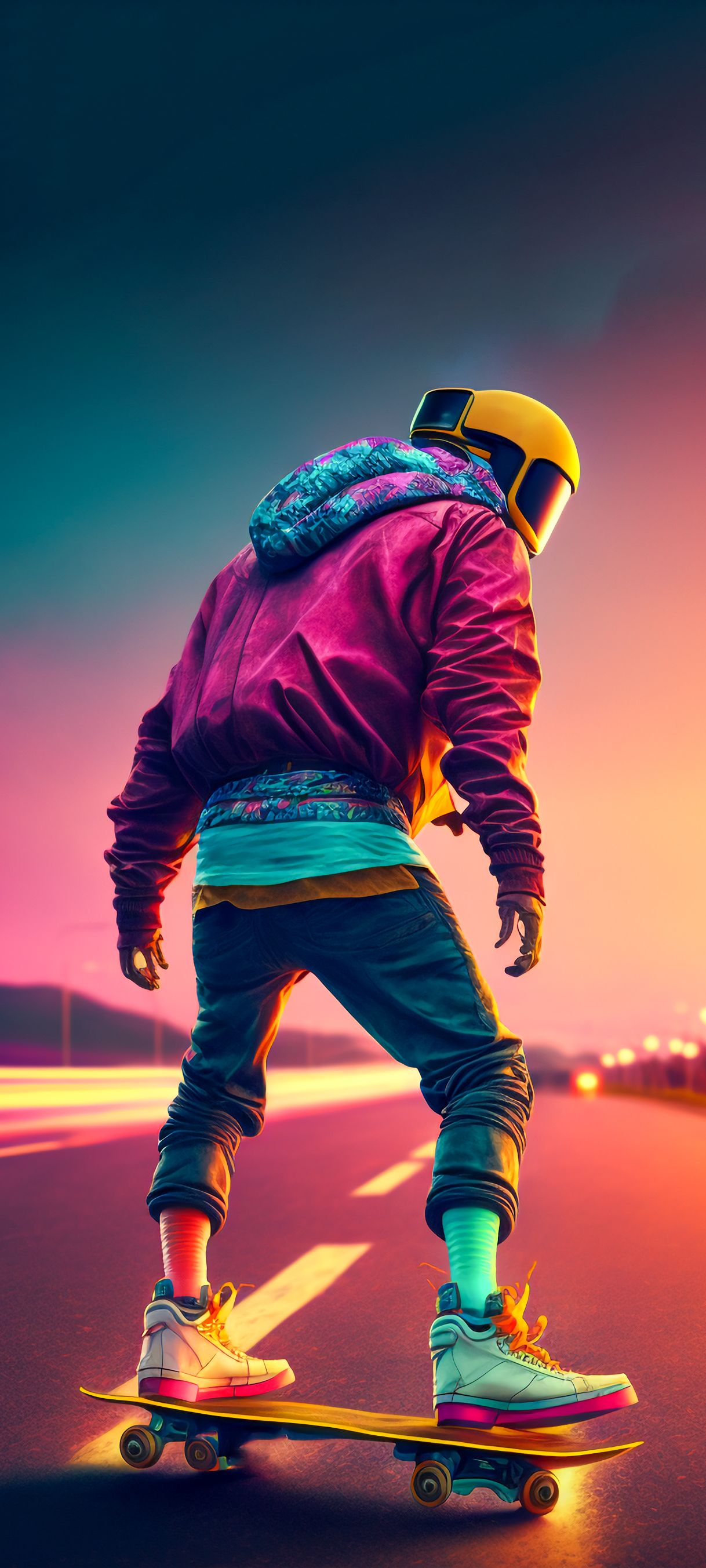 A man on skateboard with neon colors - Skate