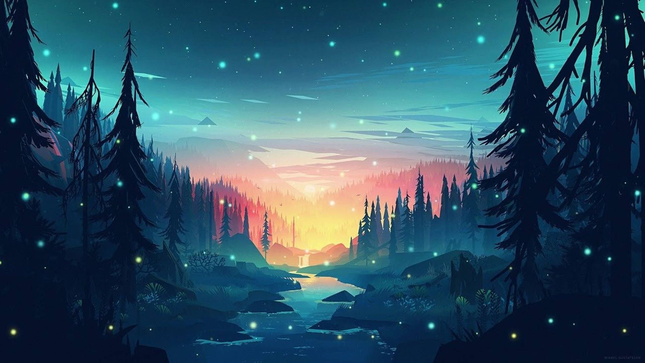 Download Lo Fi Anime Forest Silhouette Wallpaper