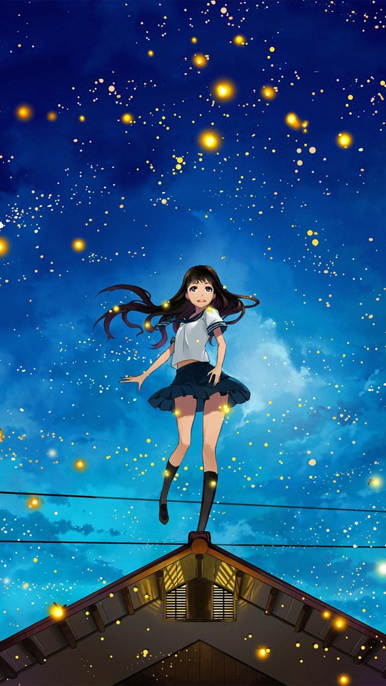 Anime girl with stars in the sky - Blue anime