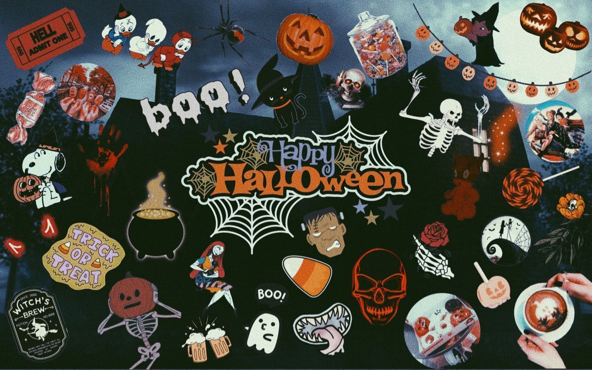Halloween stickers with a pumpkin, ghost, witch, and more. - Halloween, Halloween desktop, cute Halloween, spooky
