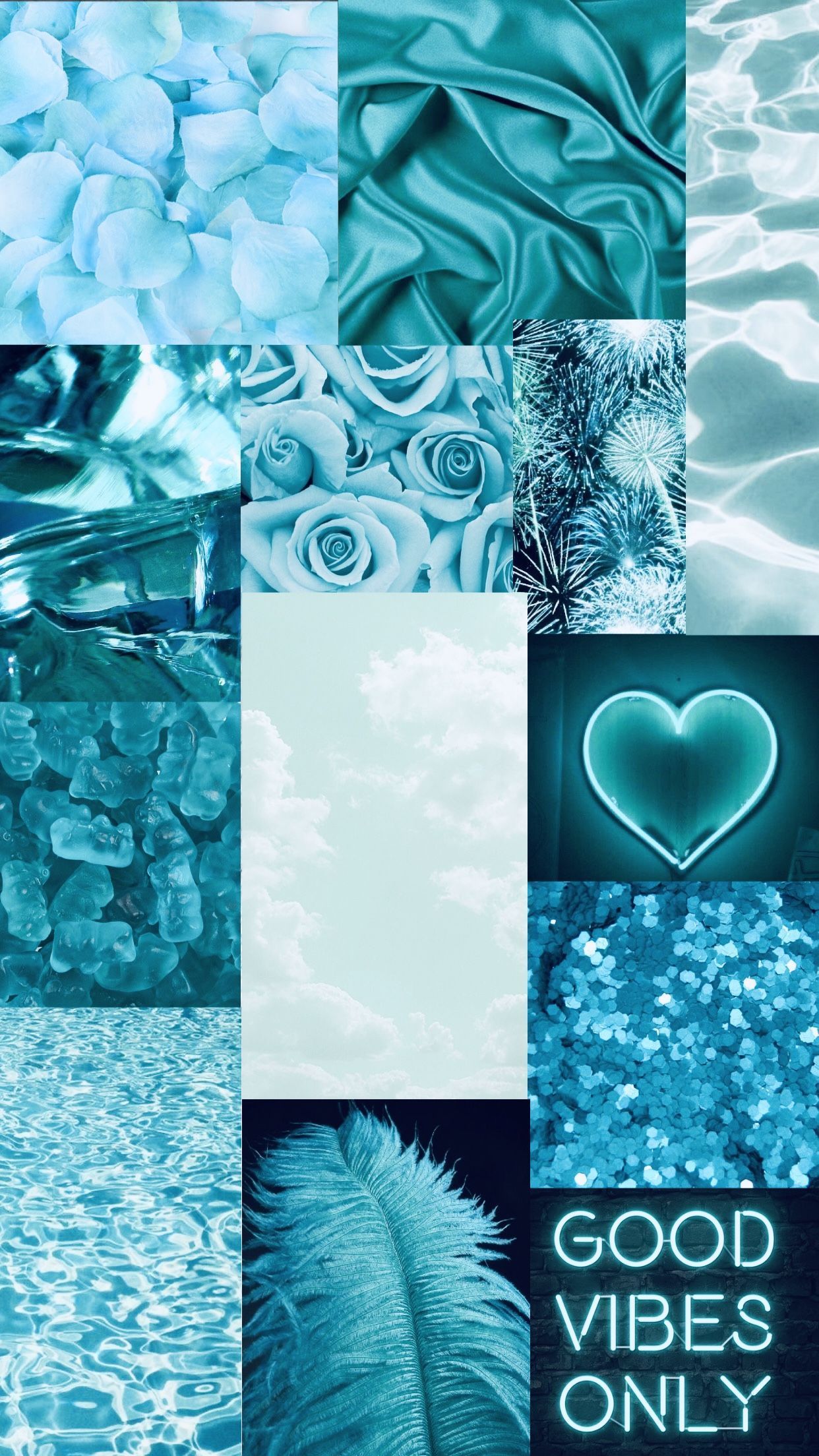 A collage of different pictures with blue and white - Turquoise, teal