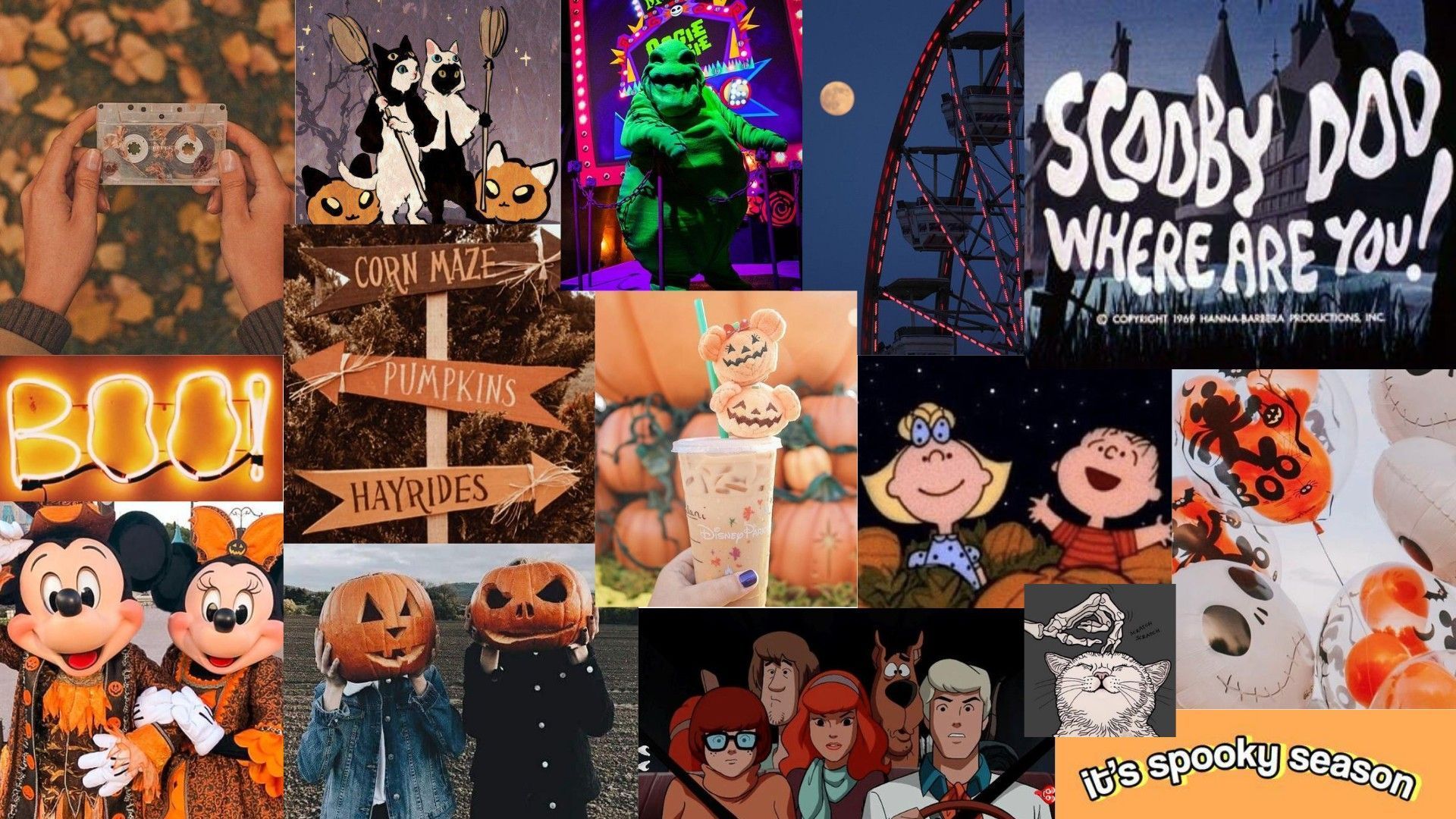 A collage of pictures with different characters - Halloween, cute Halloween, Halloween desktop