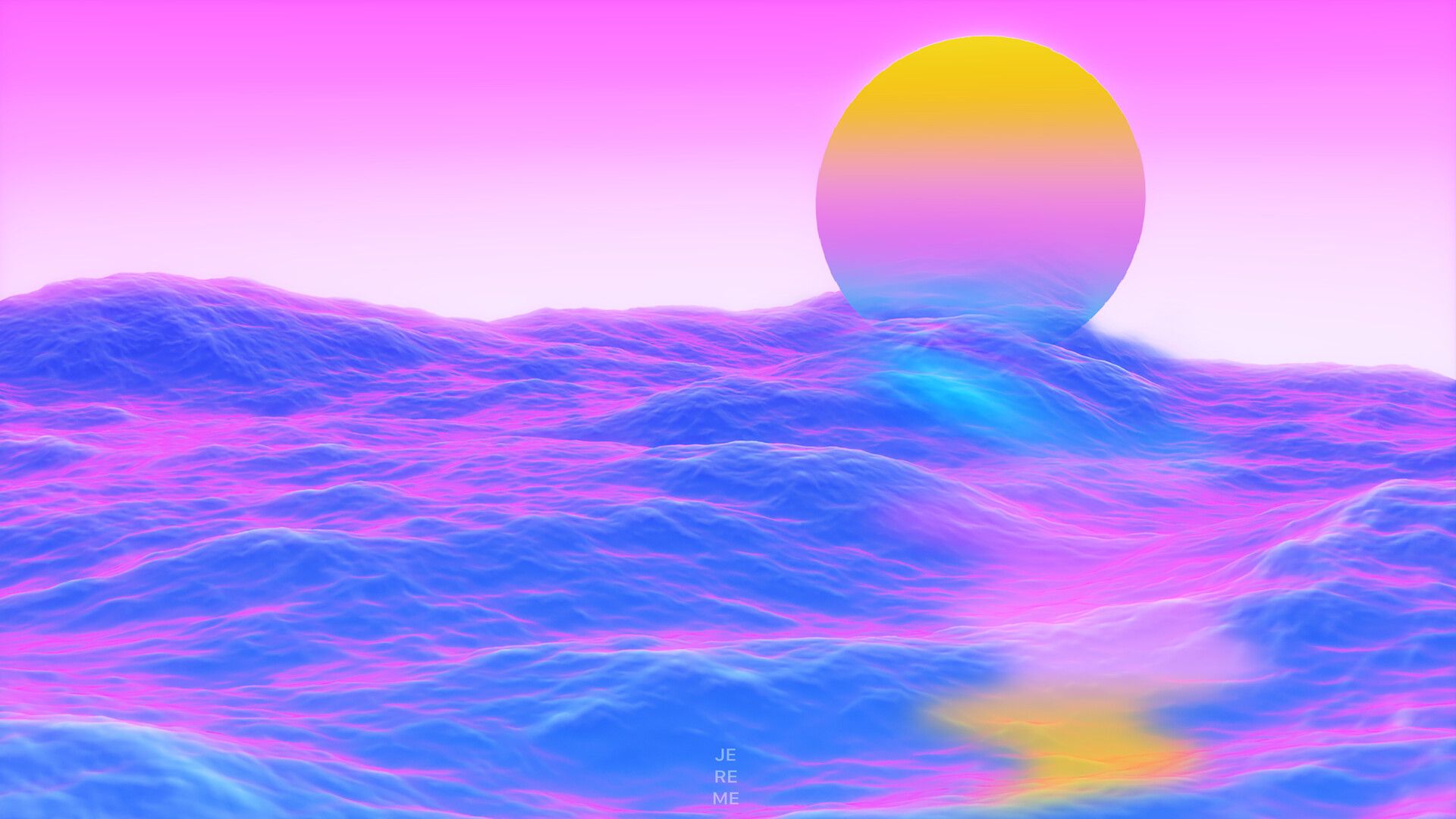 A colorful abstract landscape with a sun in the background - Lo fi