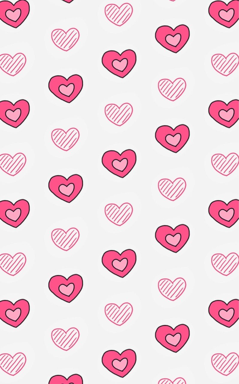A pattern of pink hearts on white background - Heart