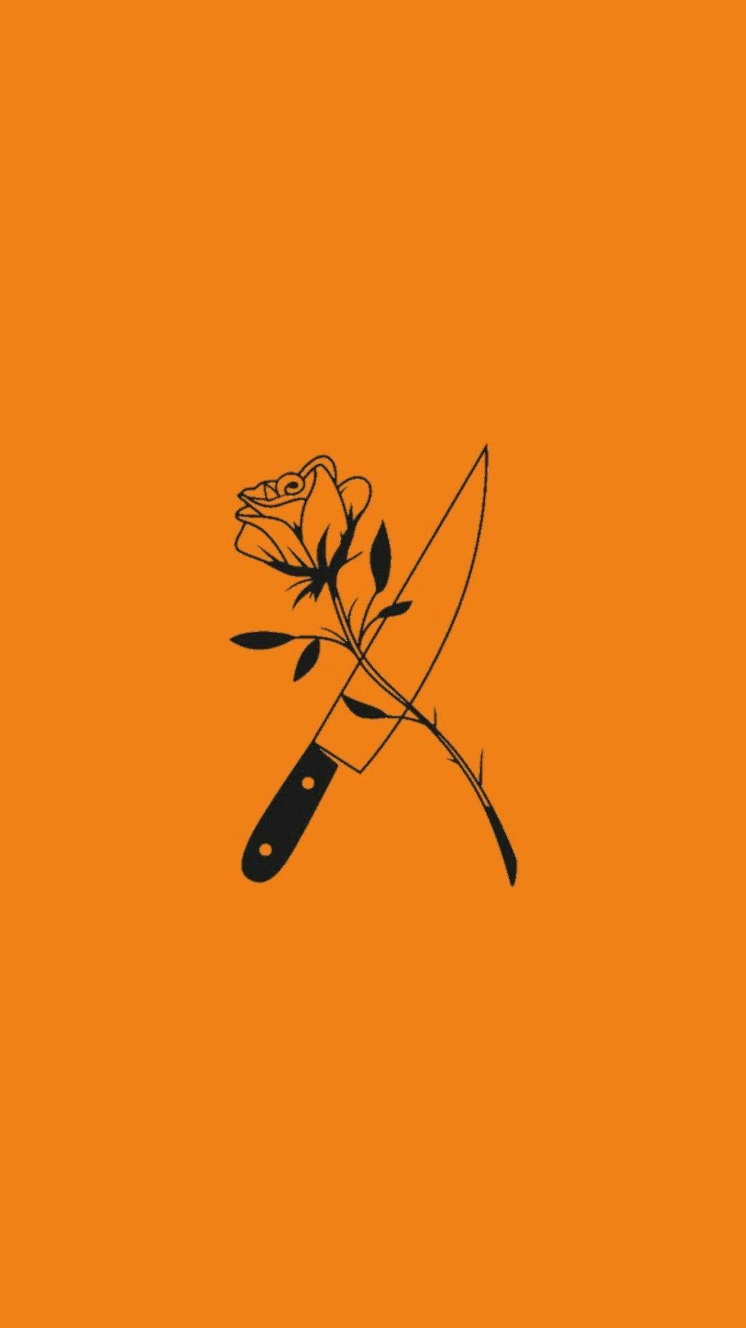Aesthetic knife wallpaper for phone with orange background - Dark orange