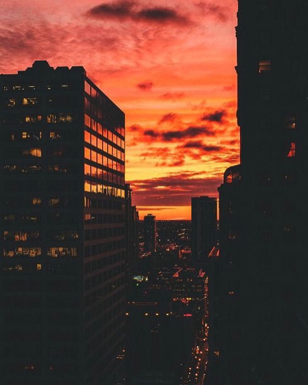 A beautiful sunset over a city - Dark orange