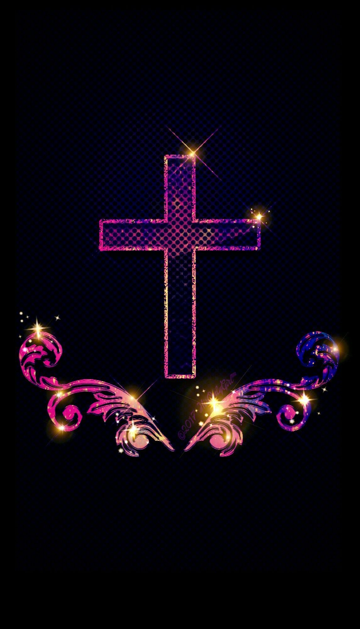 The cross of Jesus Christ with a purple and pink color scheme. - Cross