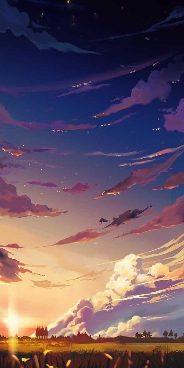 The sky at sunset with clouds and stars - Calming