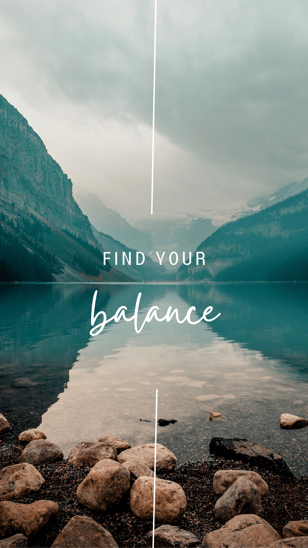 Find your balance with a peaceful mountain lake background - Calming, teal, camping, lake, balance