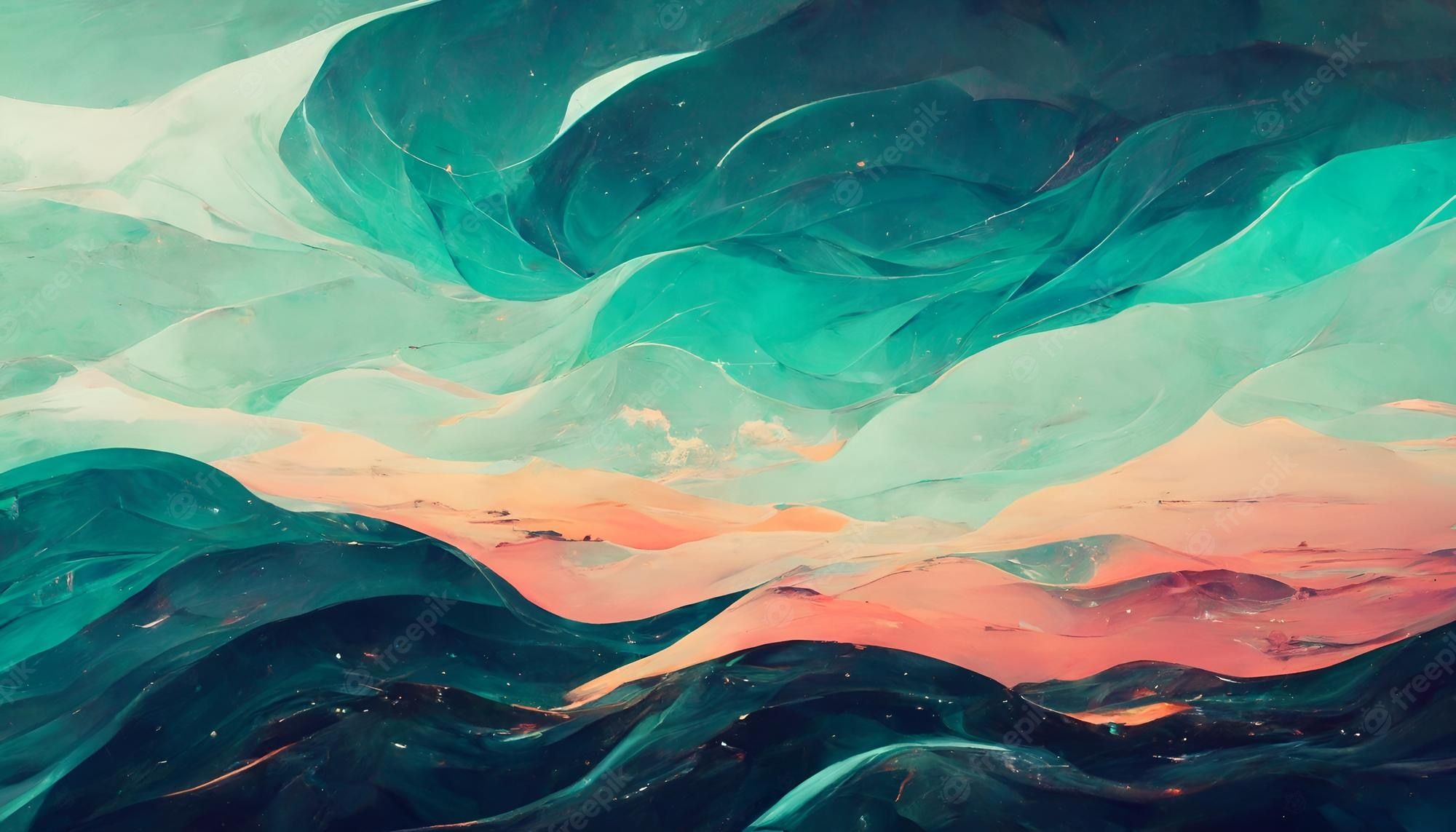 A painting of the ocean with clouds - Calming