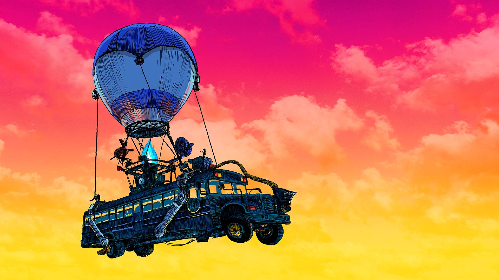 A hot air balloon is being pulled by an old truck - Fortnite