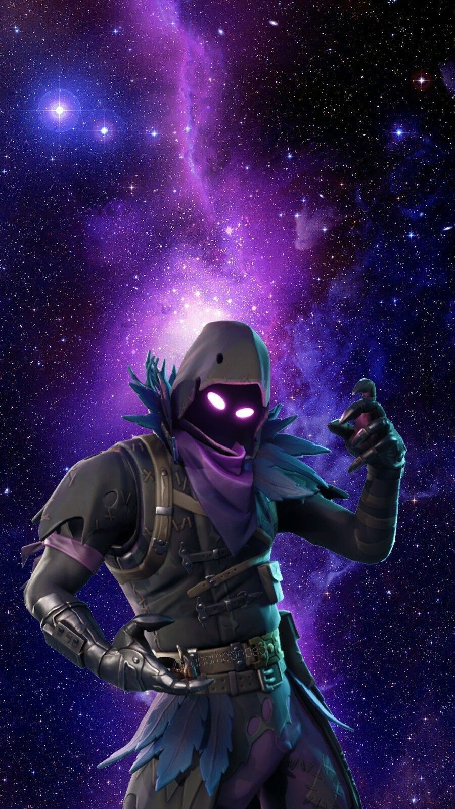 A man in purple and black with glowing eyes - Fortnite