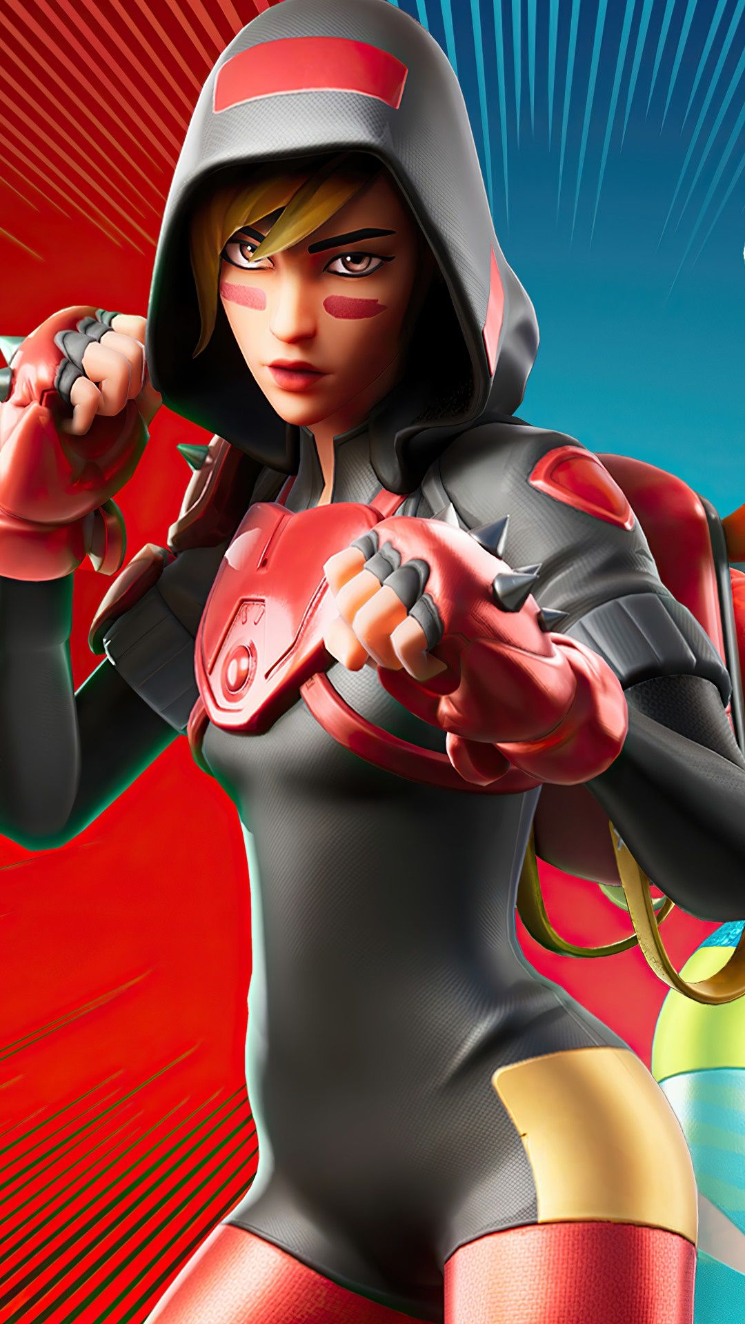A woman in red and black is standing next to another person - Fortnite