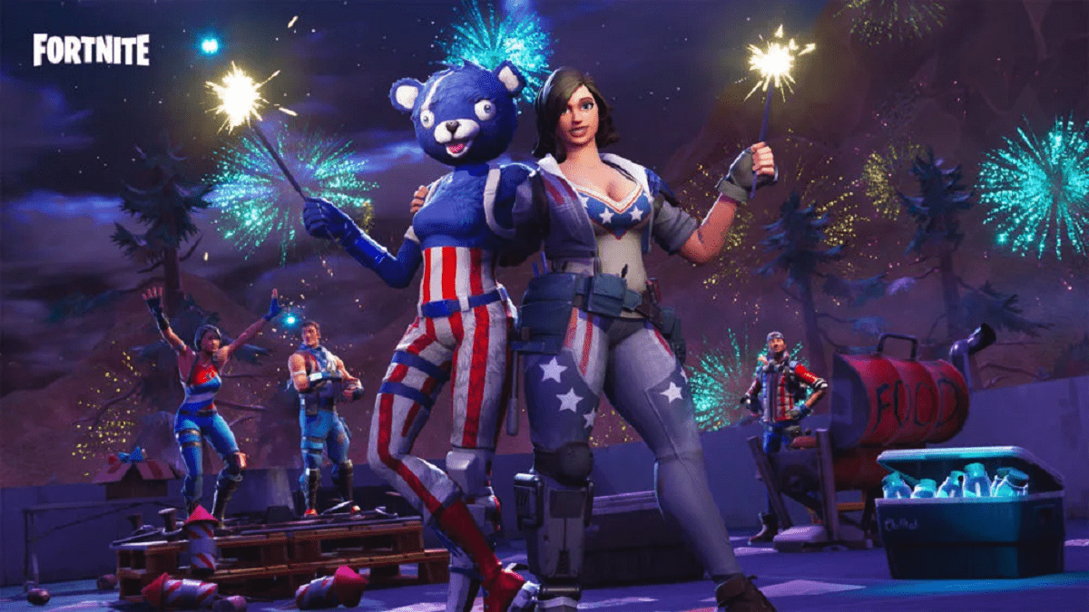 Fortnite characters dressed in red, white, and blue costumes - Fortnite