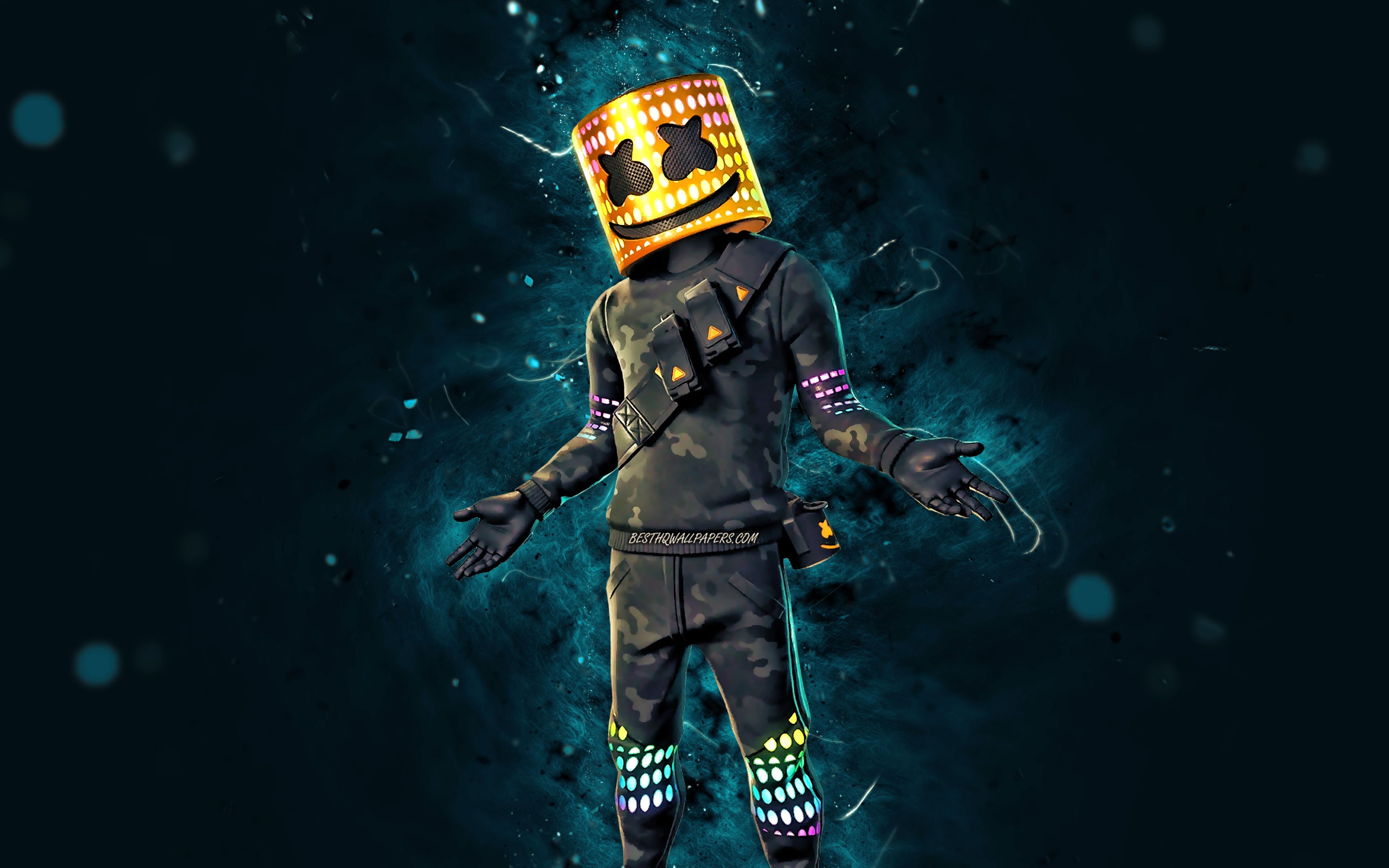 Download wallpaper Toasted Reactive Marshmello, 4k, blue neon lights, Fortnite Battle Royale, Fortnite characters, Toasted Reactive Marshmello Skin, Fortnite, Toasted Reactive Marshmello Fortnite for desktop with resolution 3840x2400. High Quality HD