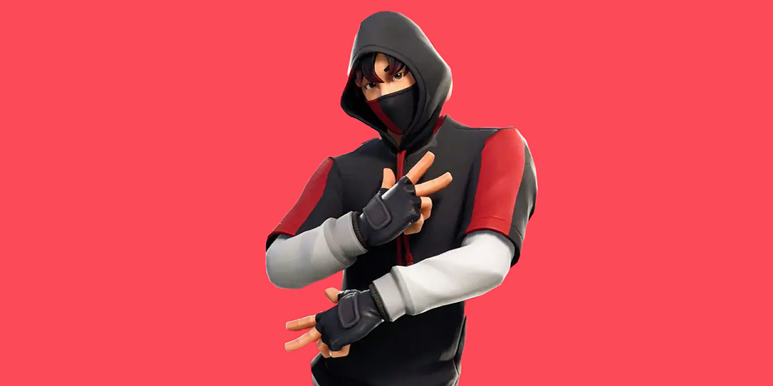 A character from Fortnite wearing a black and red hoodie and a mask - Fortnite