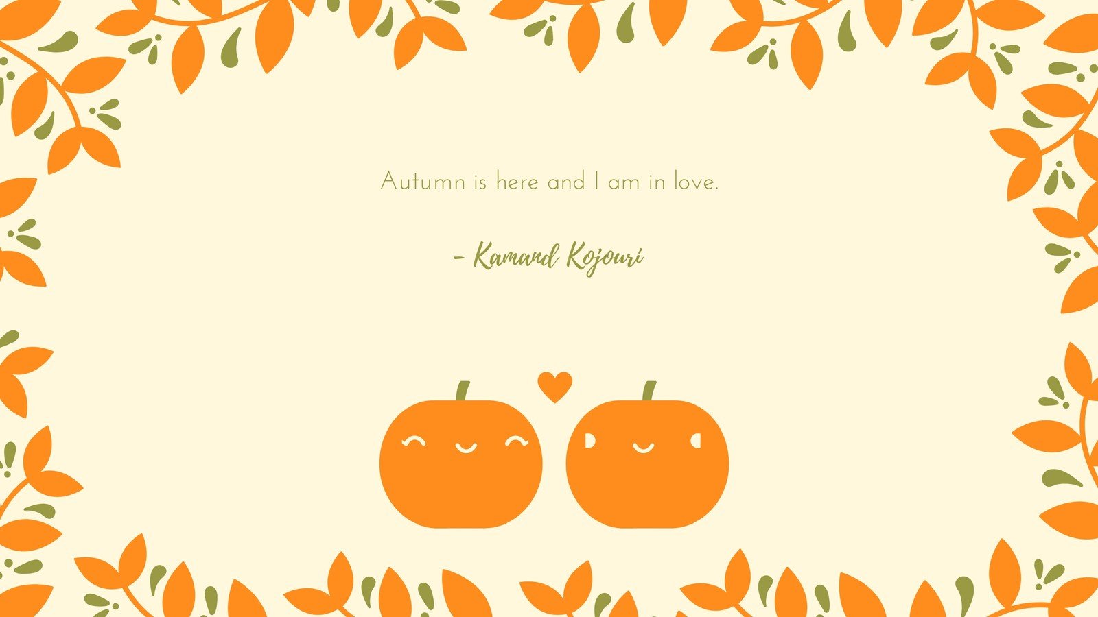 A wallpaper with a quote by Karuizaki Reijiro and two pumpkins with faces. - Cute fall