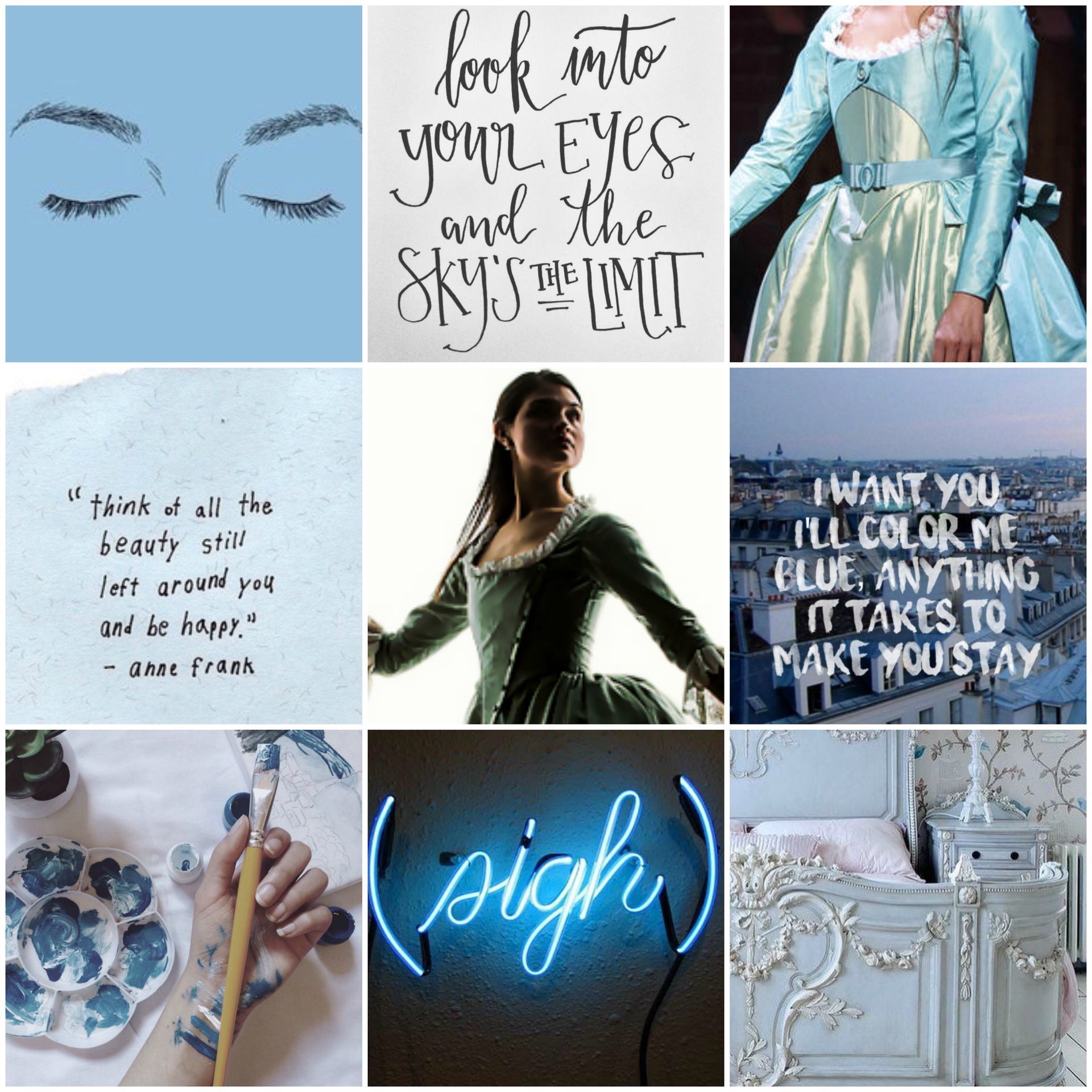 Collage of images including a dress, a quote, a city, and a neon sign - Broadway