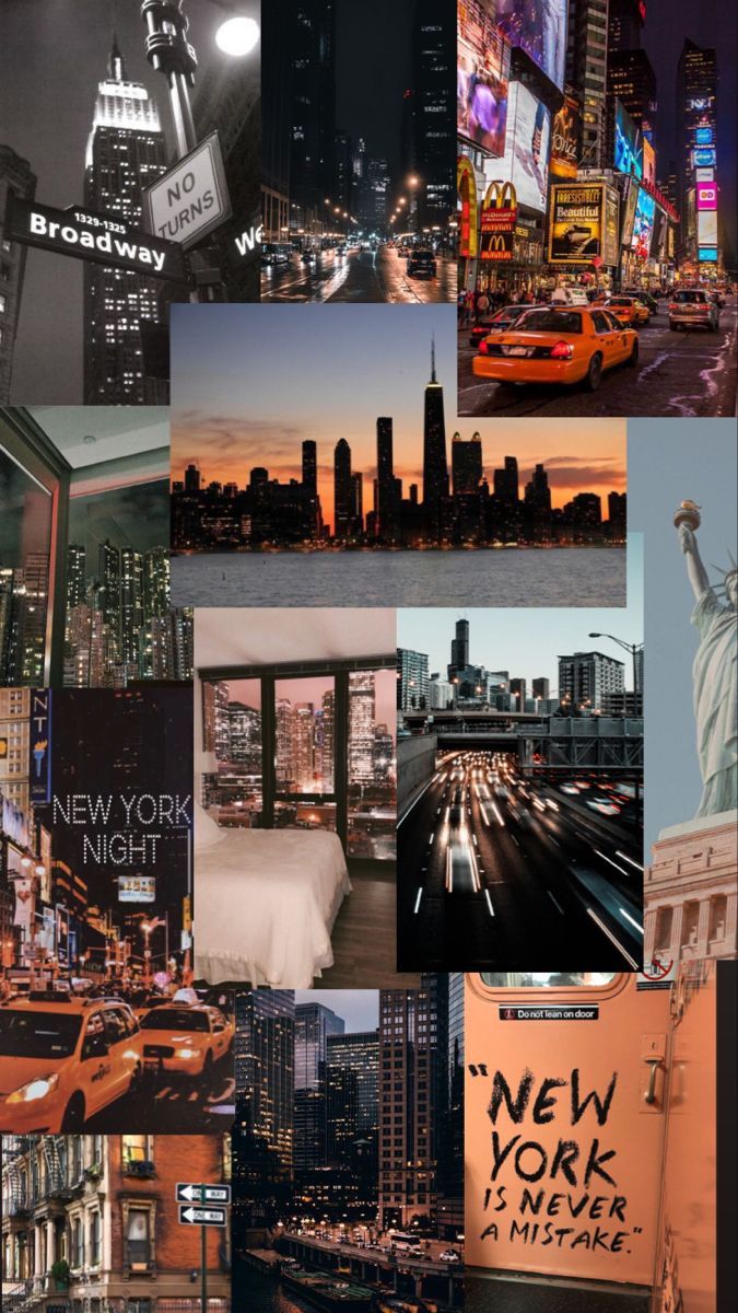 A collage of different pictures of New York City. - Broadway