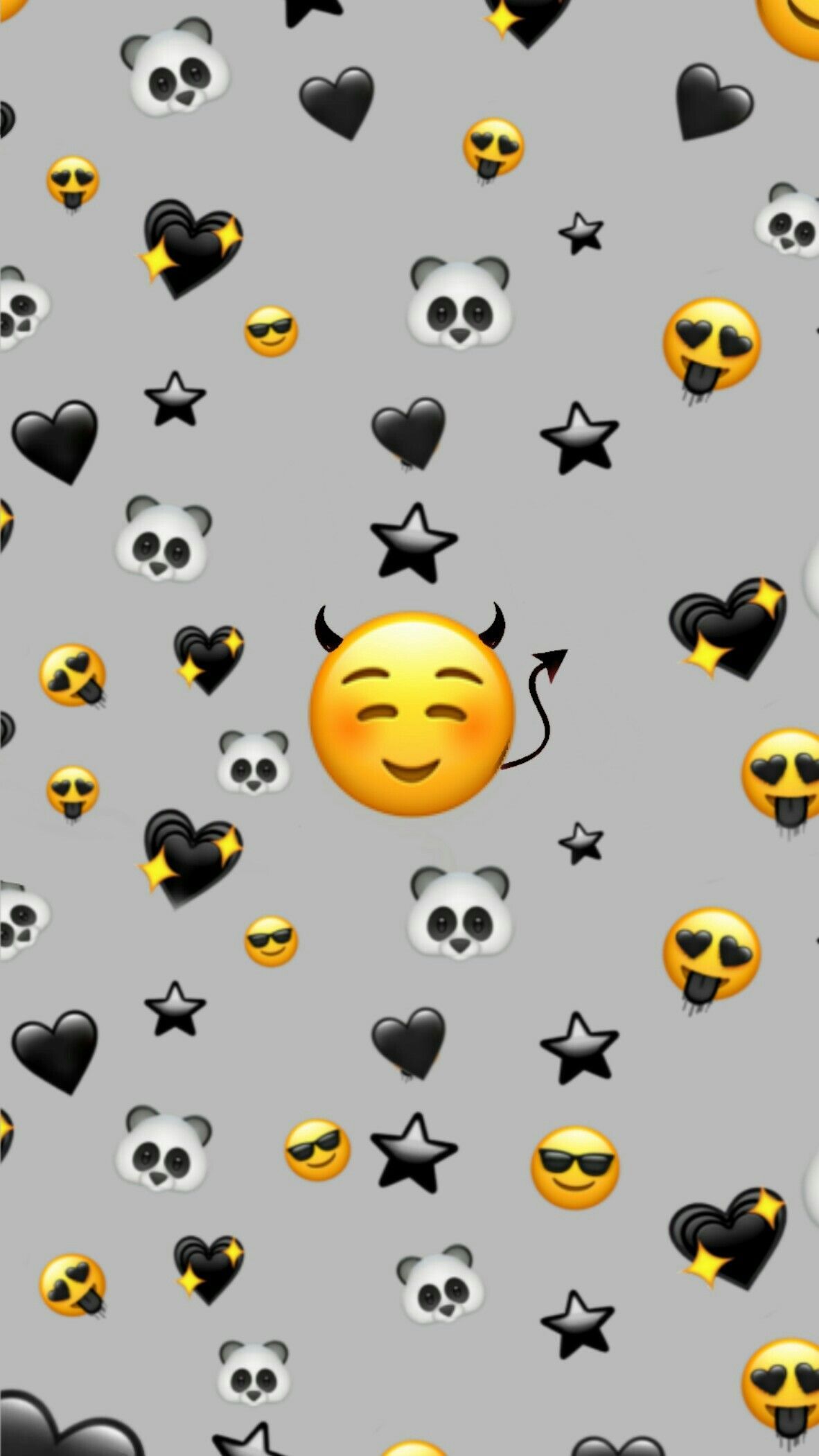 IPhone wallpaper of emojis including a devil emoji, panda - Emoji