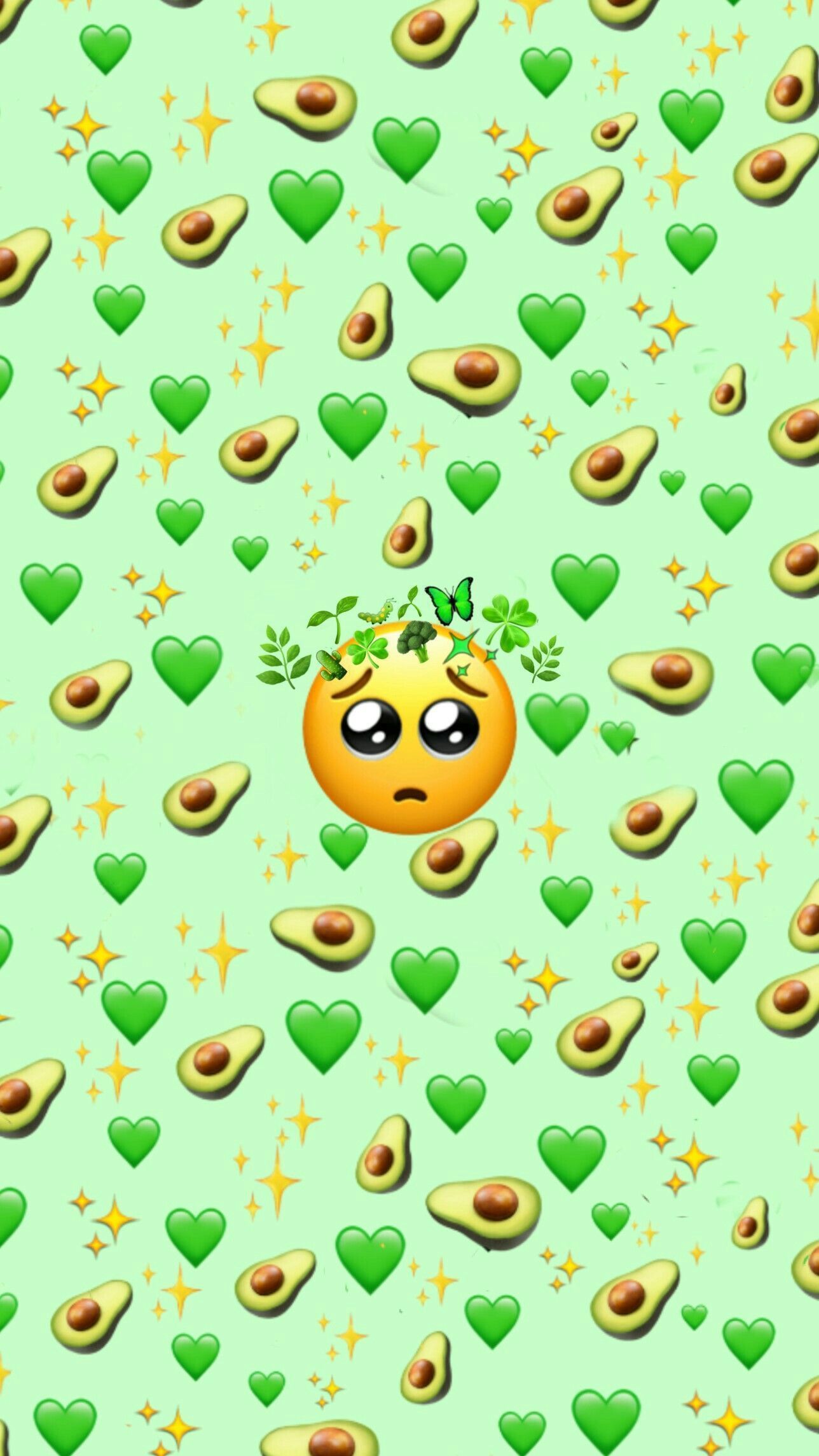 A green background with avocado and heart emojis - Emoji