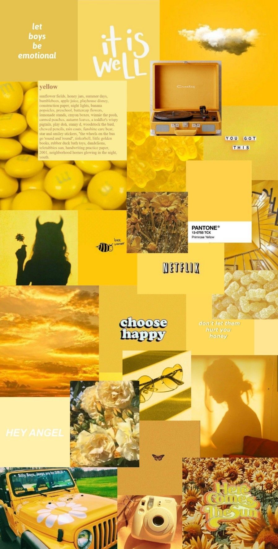 A collage of pictures with yellow backgrounds - Yellow