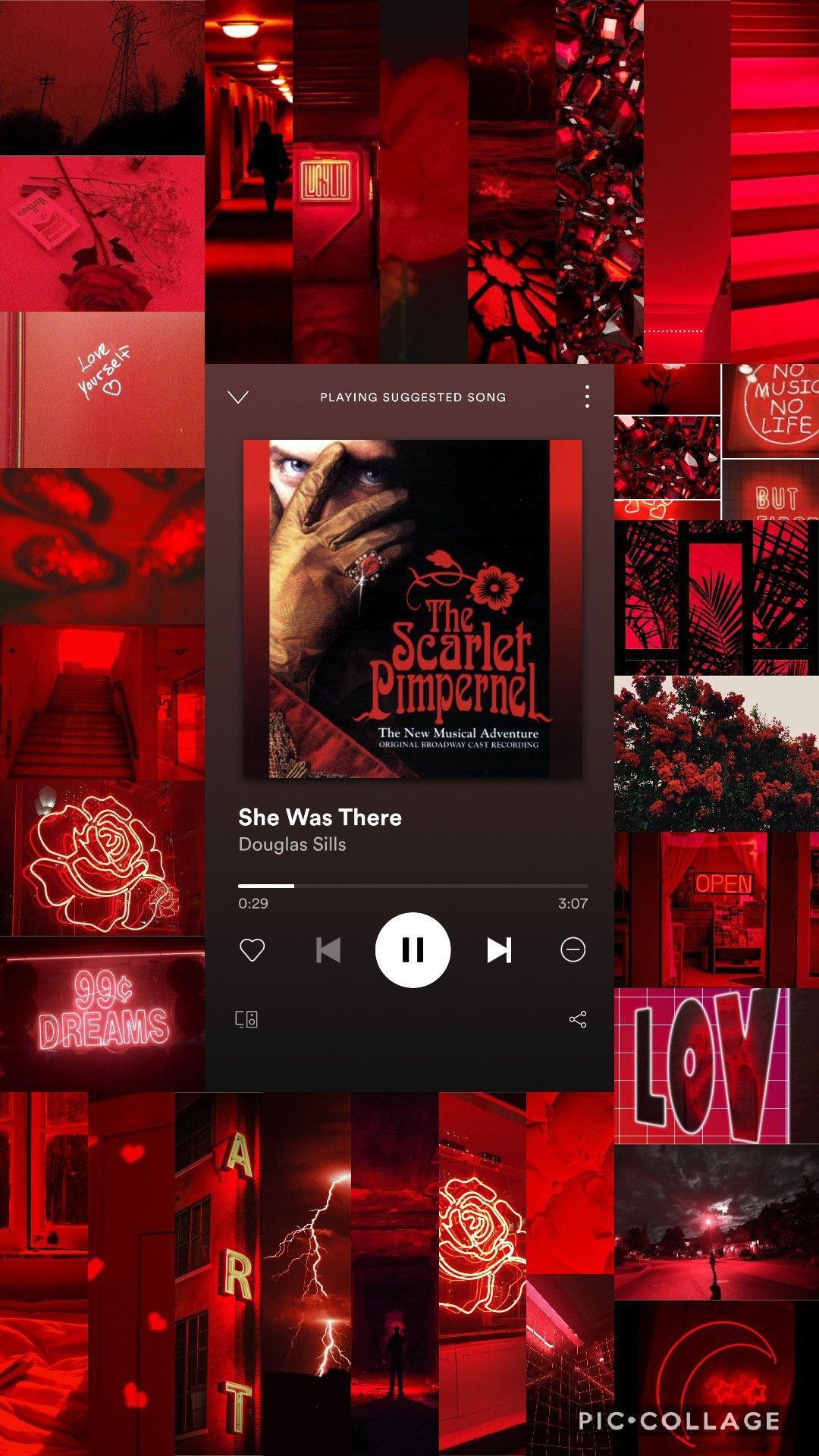 Aesthetic red wallpaper for phone with music player in the middle - Broadway