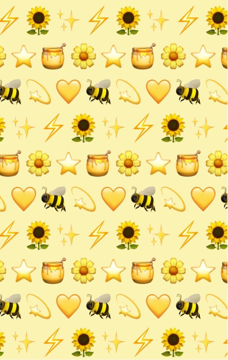 A yellow background with various emoticons - Emoji