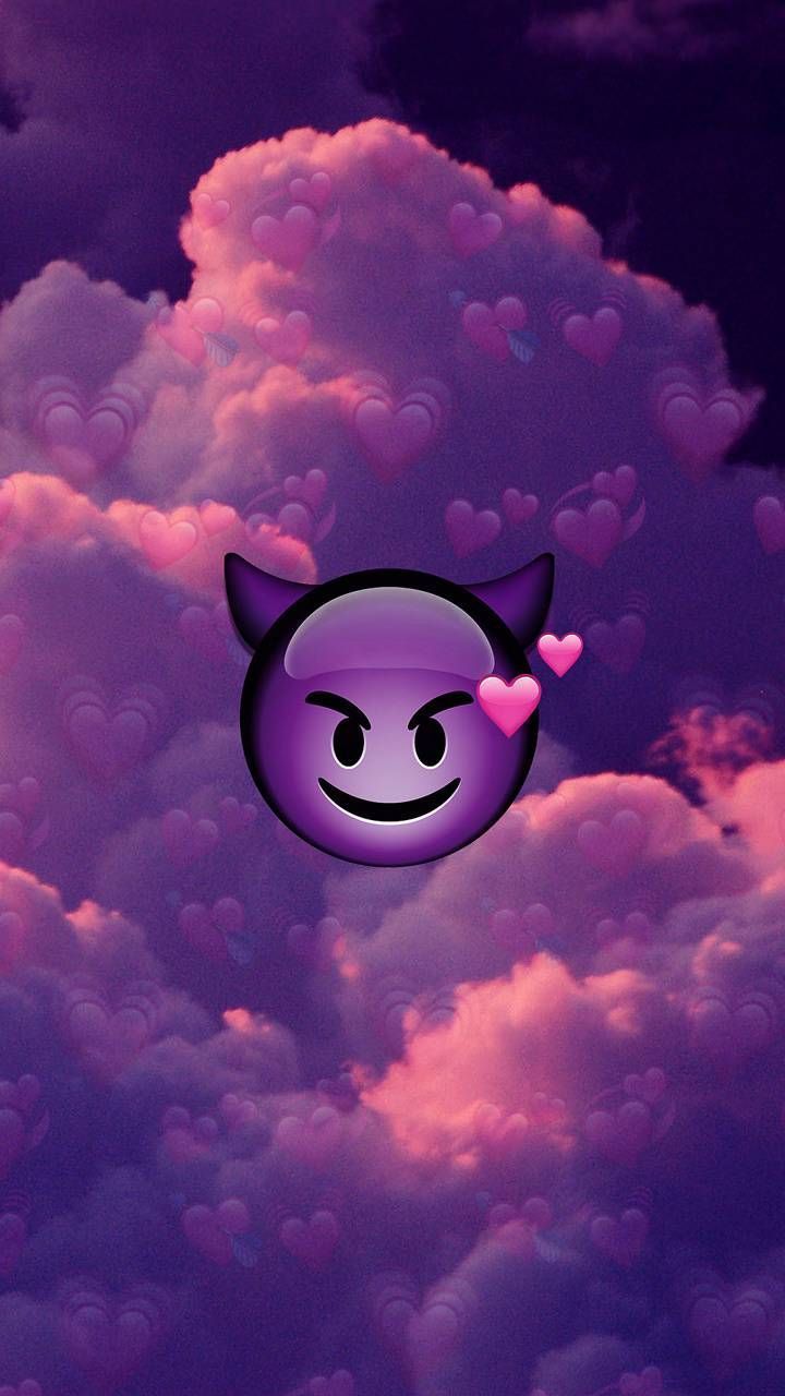 A purple face with hearts in the background - Emoji