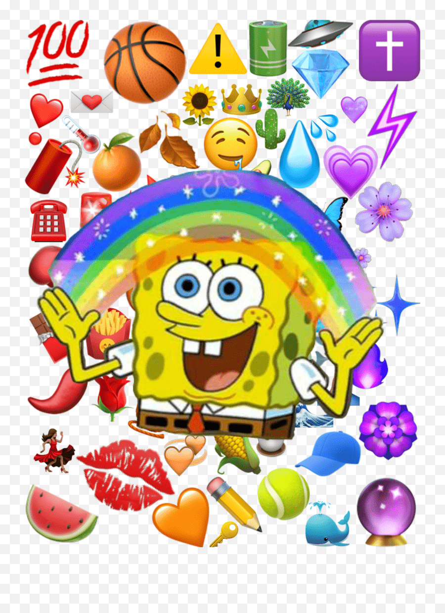 Spongebob squarepants with a rainbow and other objects - Emoji