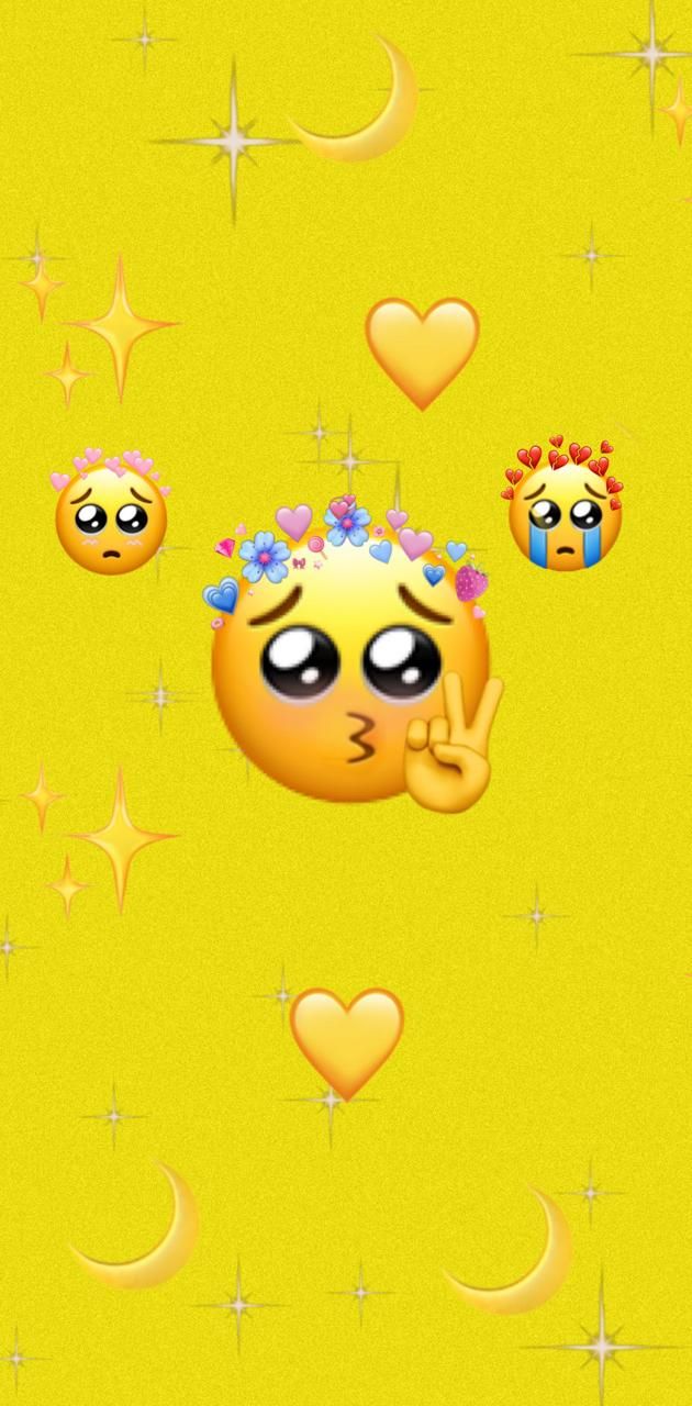 Yellow background with emoticons and stars - Emoji