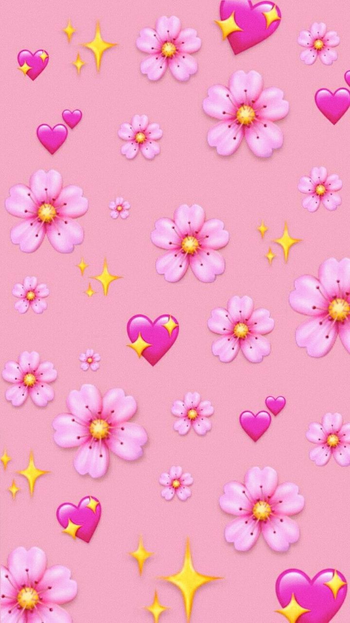 Pink flowers and stars on a light background - Emoji