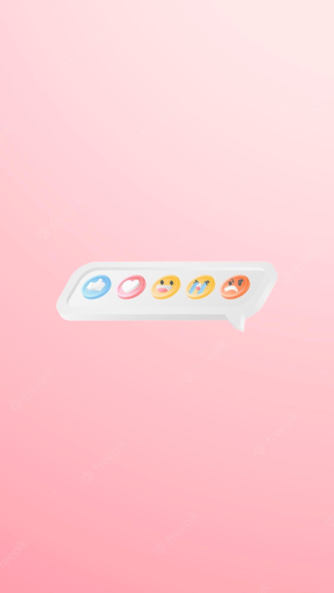 A white speech bubble with four different emojis on a pink background - Emoji