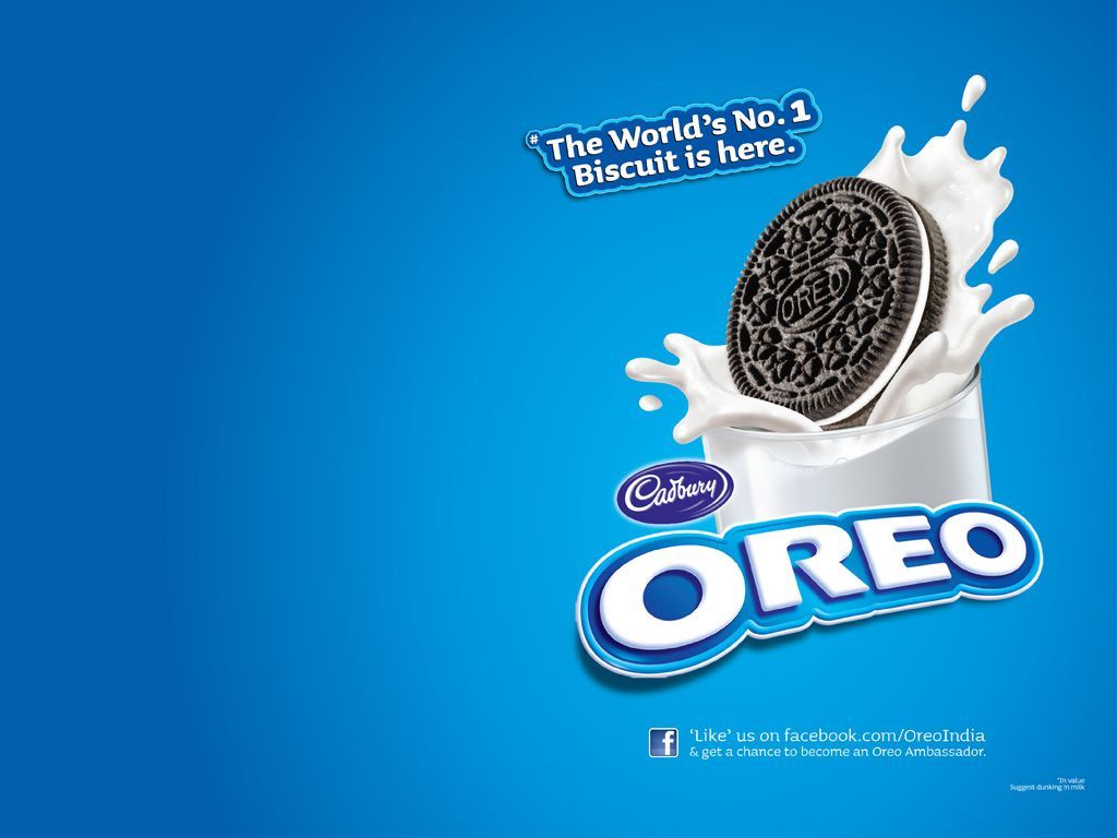 Oreo cookies are shown in a blue background - Oreo