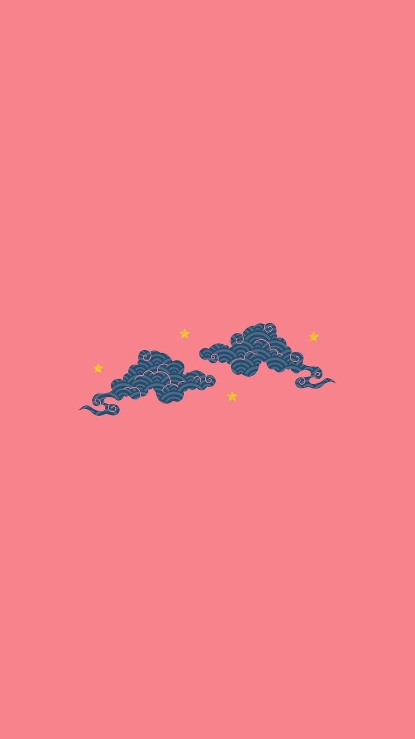 Pink background with blue clouds and yellow stars - Minimalist