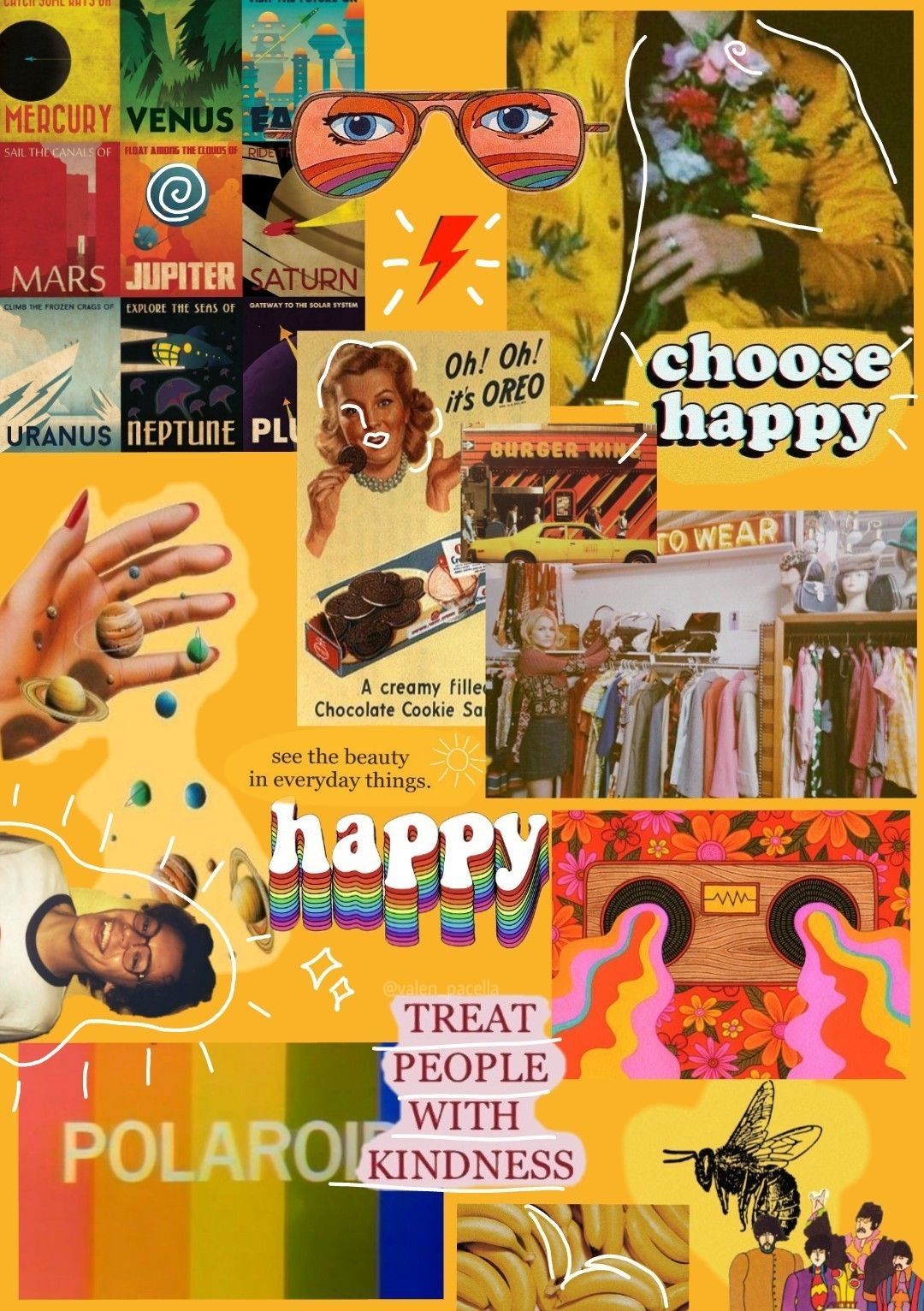 A collage of various images with the words happy and treat - Vintage, 90s, Harry Styles, retro, Polaroid, 80s