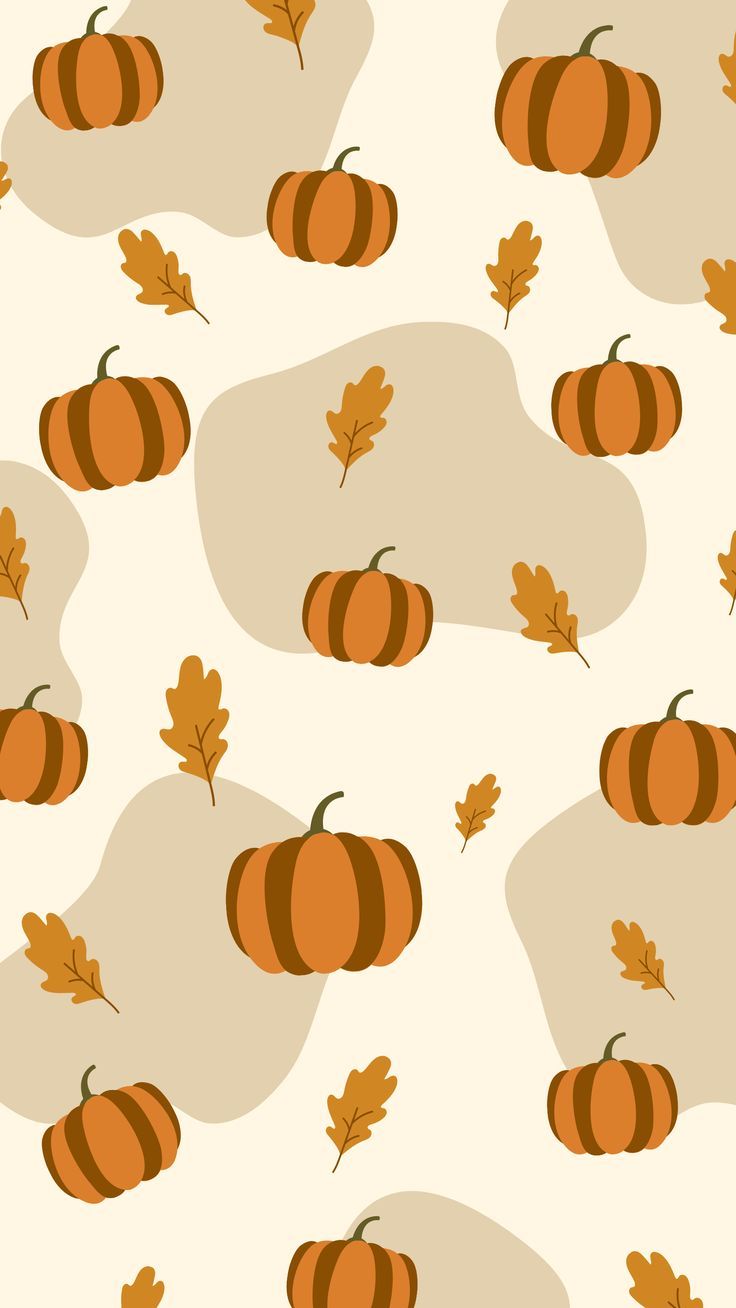 A pattern of pumpkins and leaves on beige background - Cute Halloween, cute fall, fall iPhone