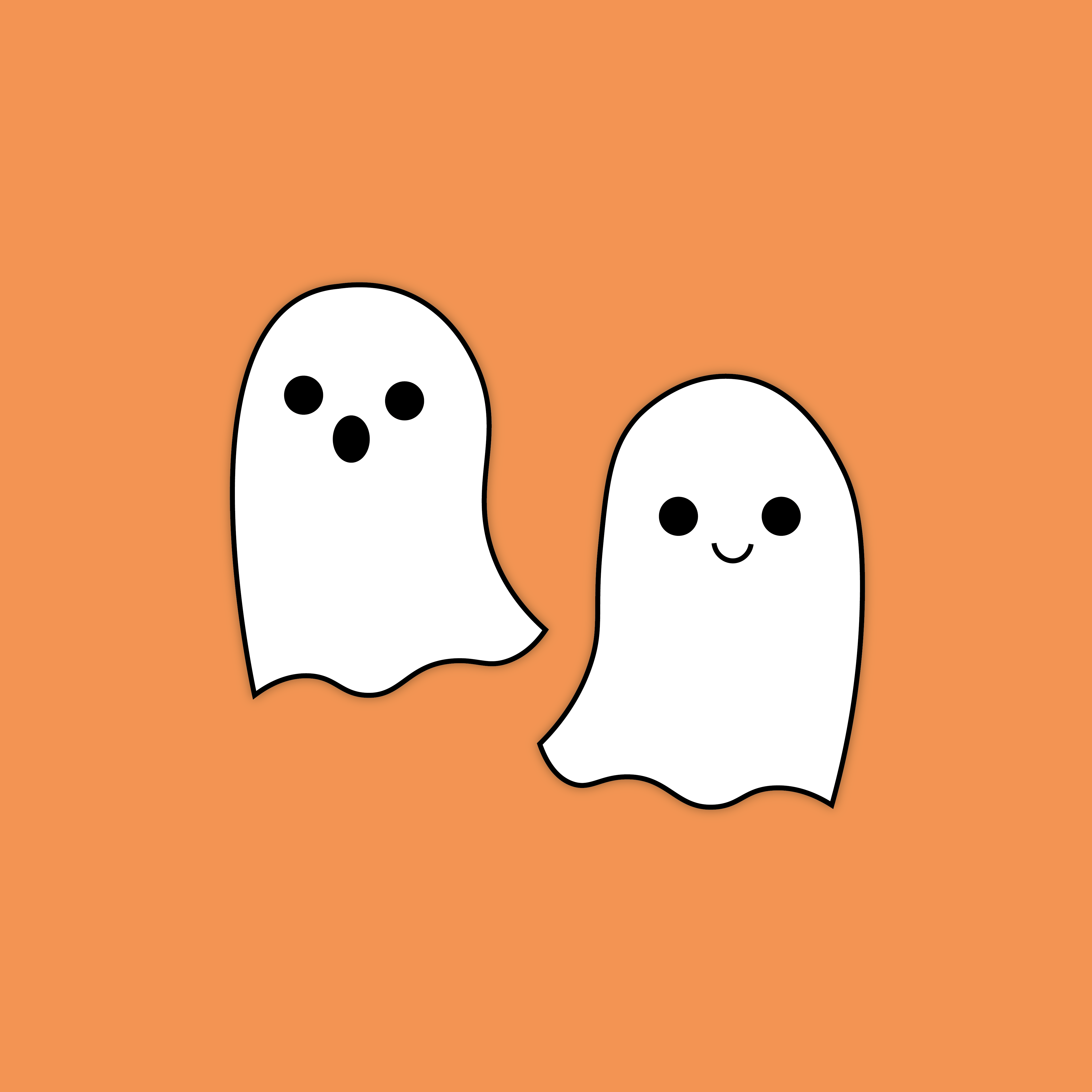Two ghosts on an orange background - Cute Halloween