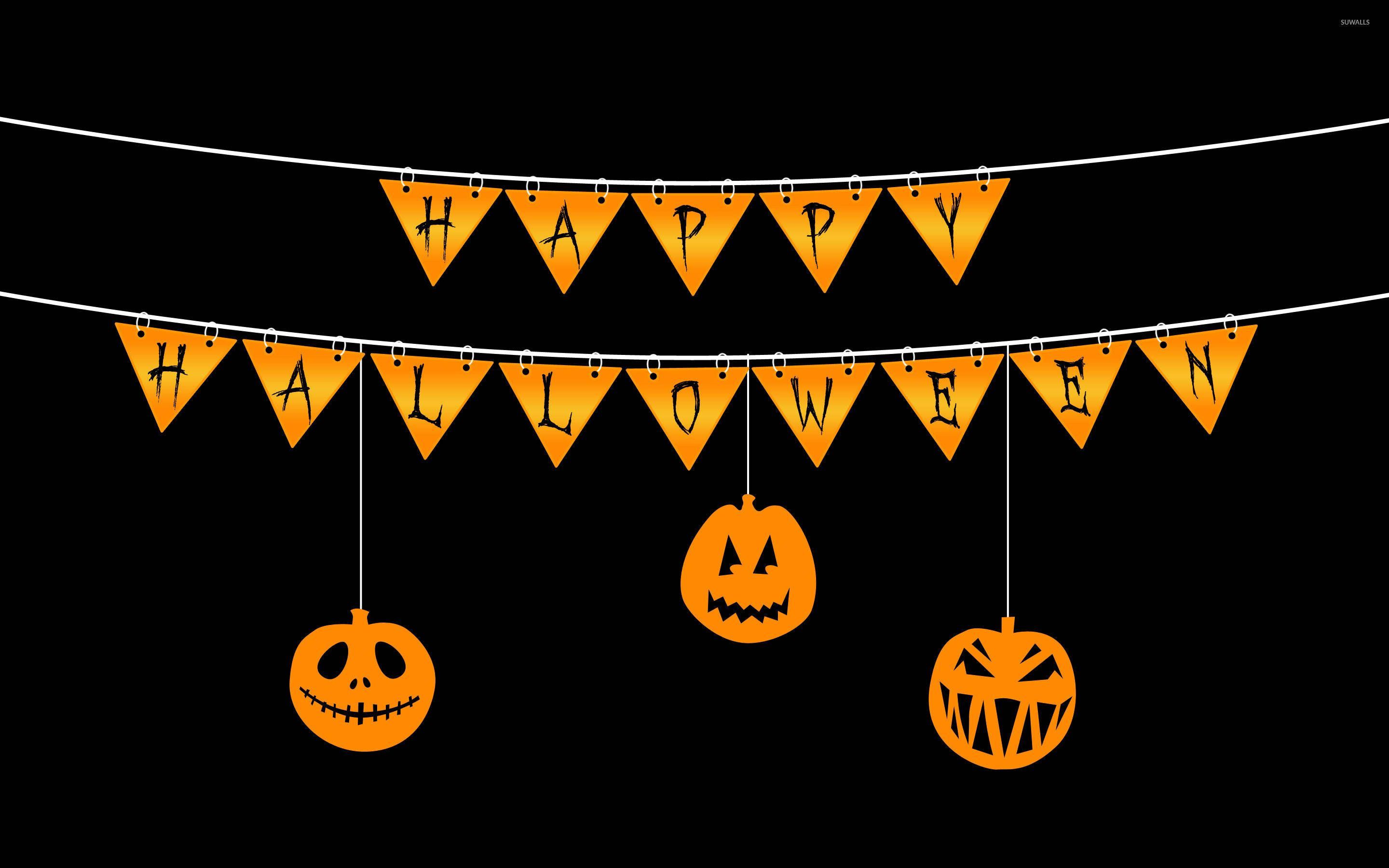 Halloween banner with pumpkins and a happy holiday sign - Cute Halloween