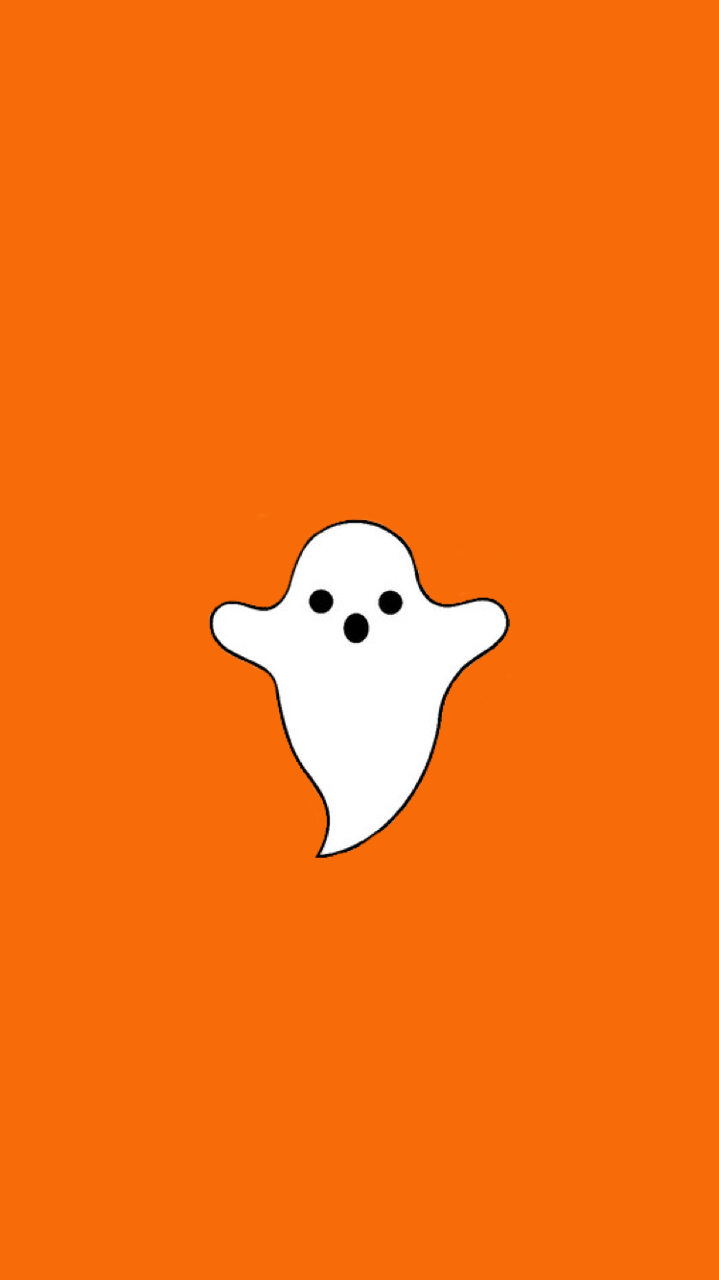 A ghost on an orange background - Cute Halloween
