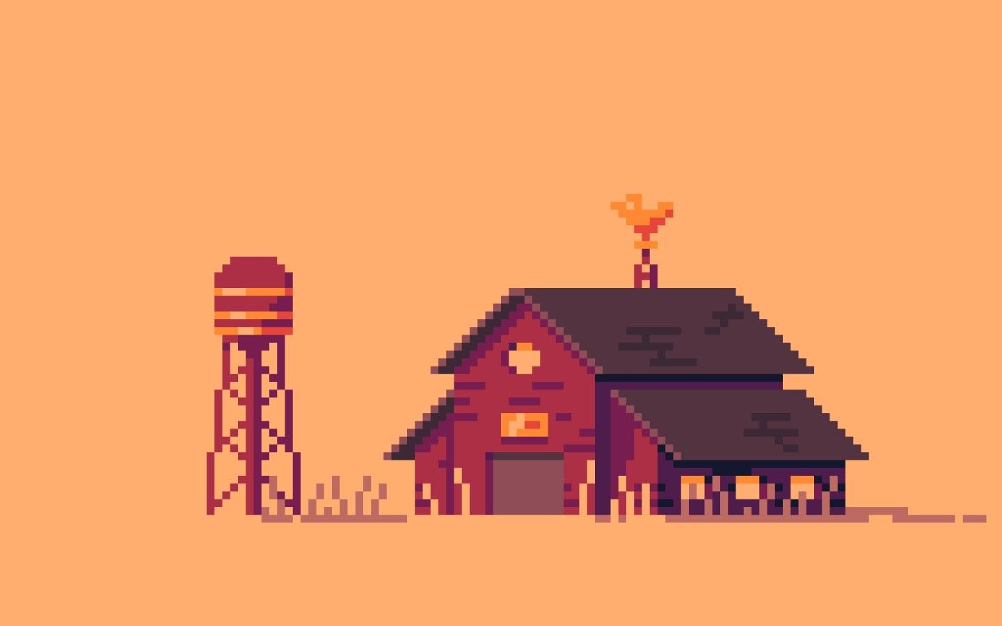 A pixel art of an old barn and silo - Pixel art