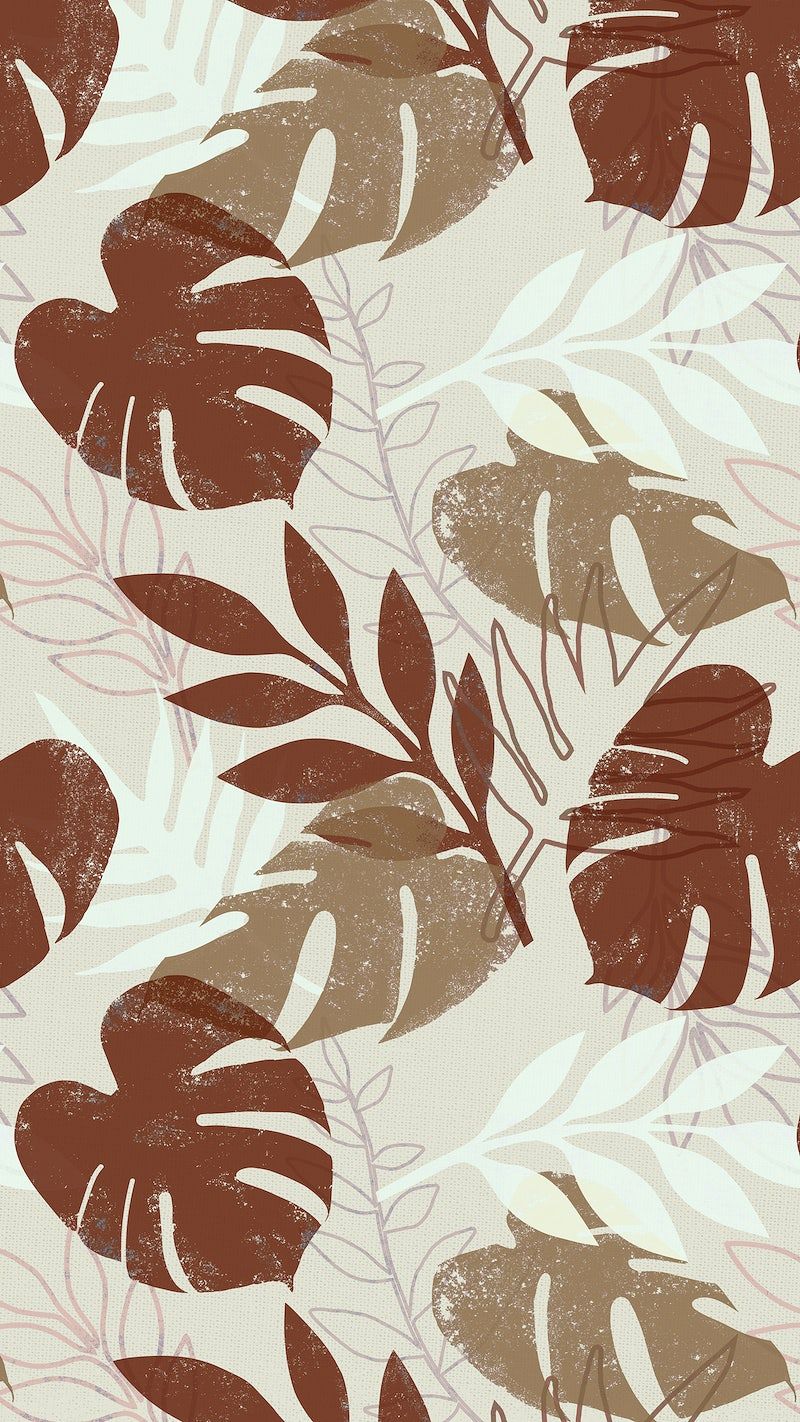 A pattern of brown and white leaves on a cream background - Pattern, design, modern, tropical