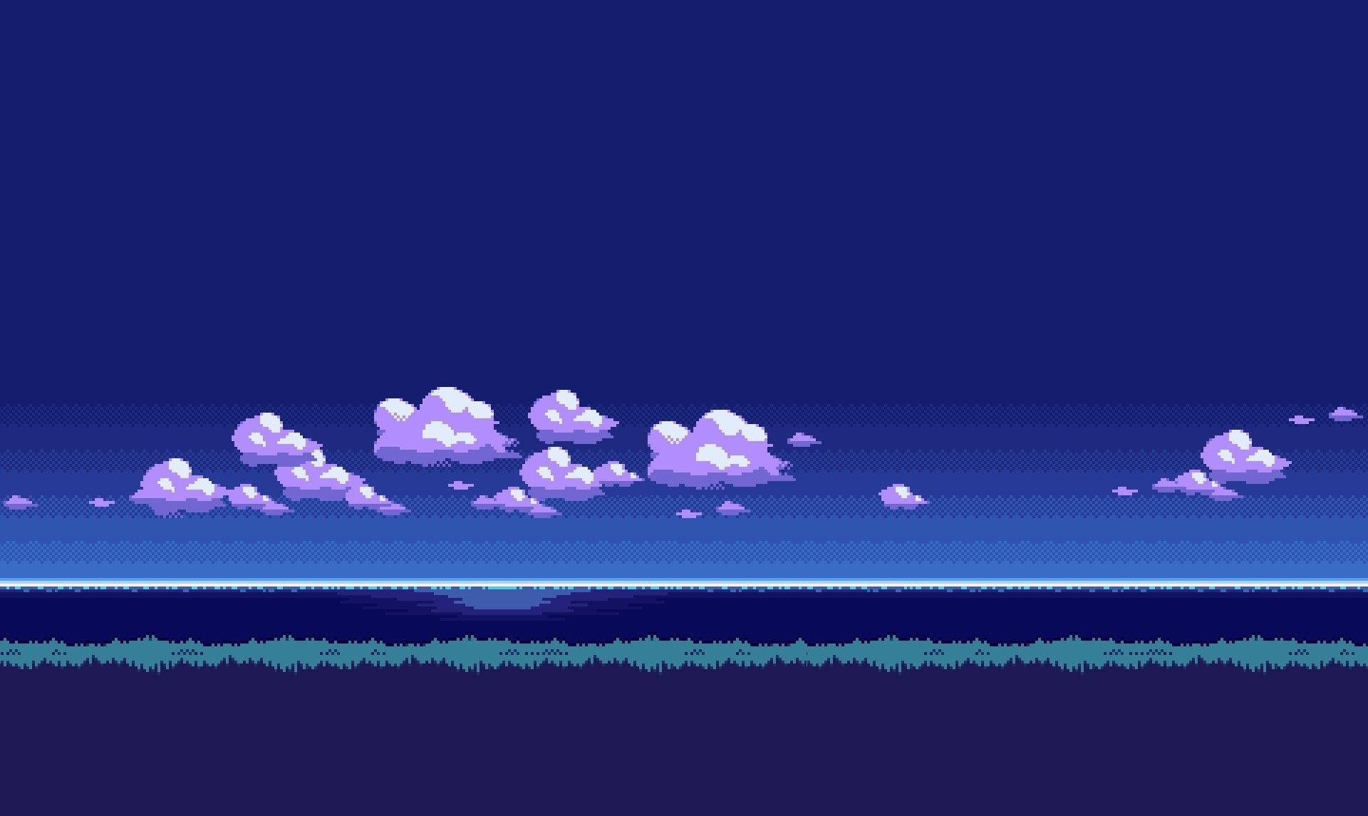 A purple and blue sky with clouds - Pixel art