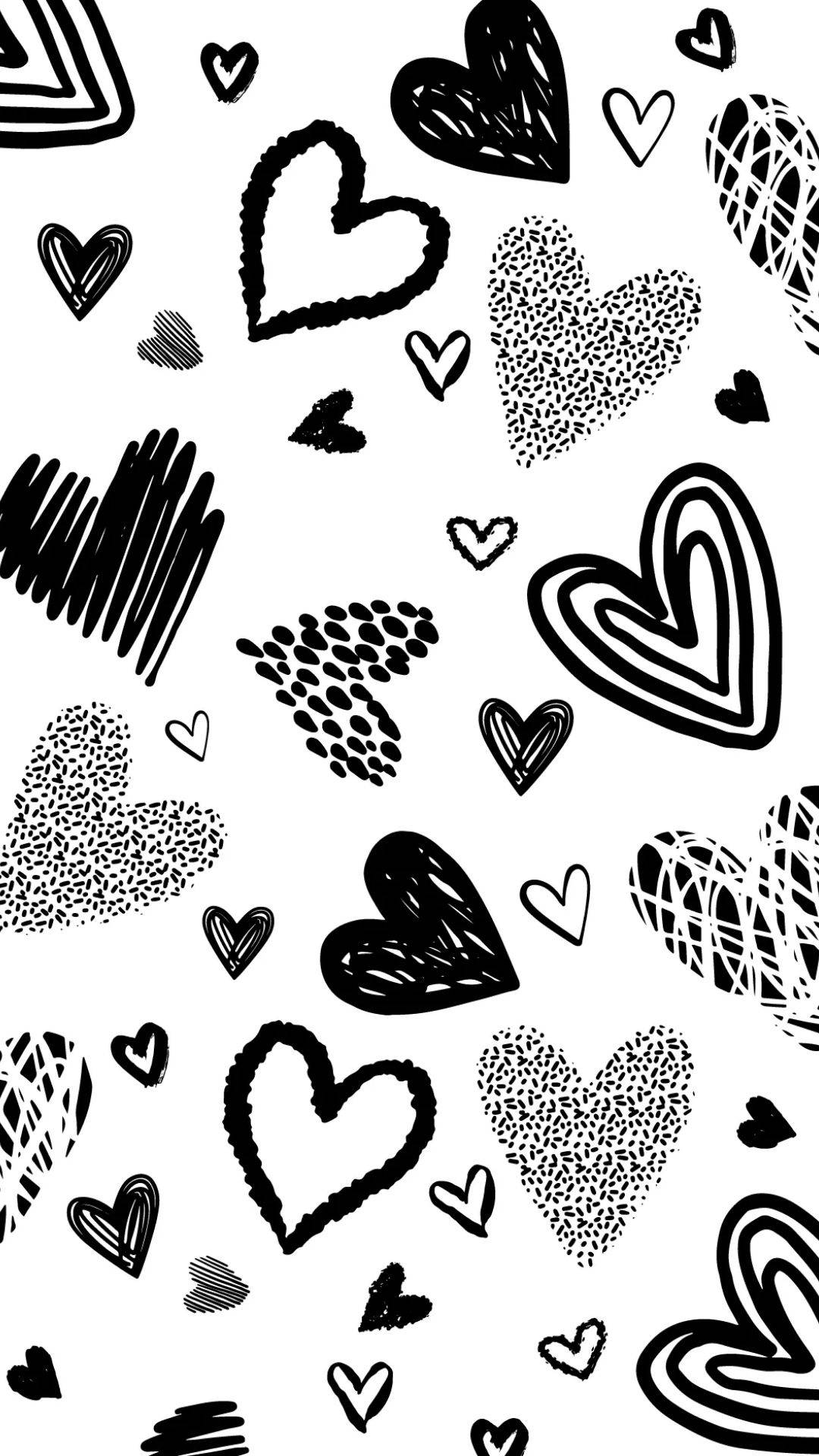 A black and white pattern of hearts. - Cute white