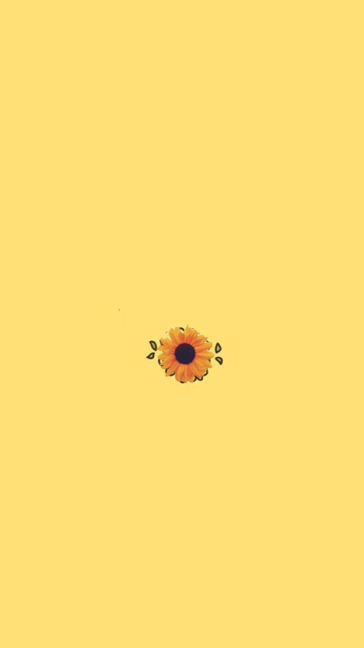 IPhone wallpaper with a yellow background and a small sunflower - Pastel yellow