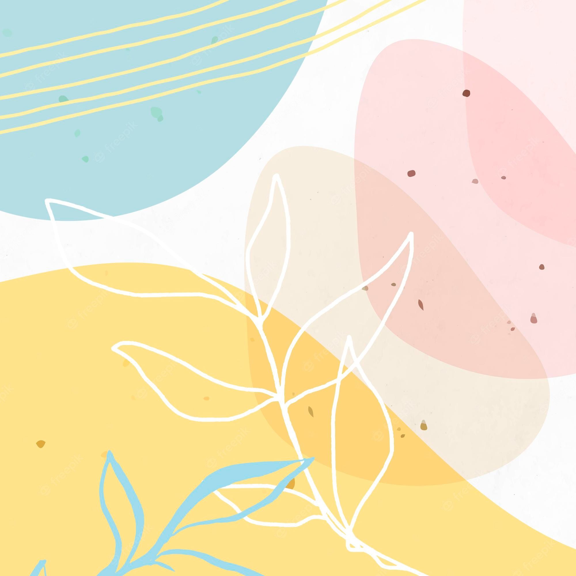 A colorful abstract design with leaves and lines - Pastel yellow