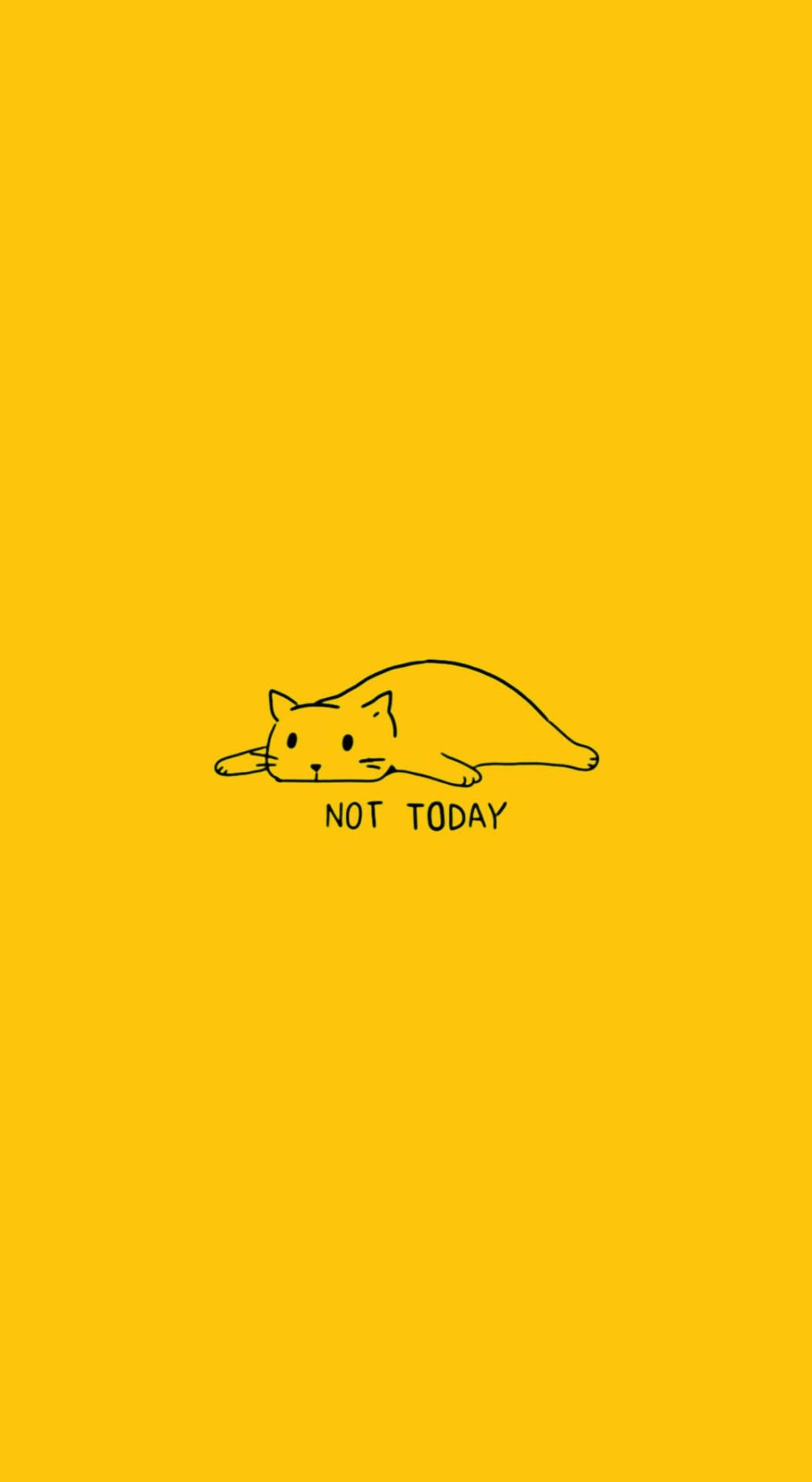 A yellow phone wallpaper with a picture of a cat and the words 