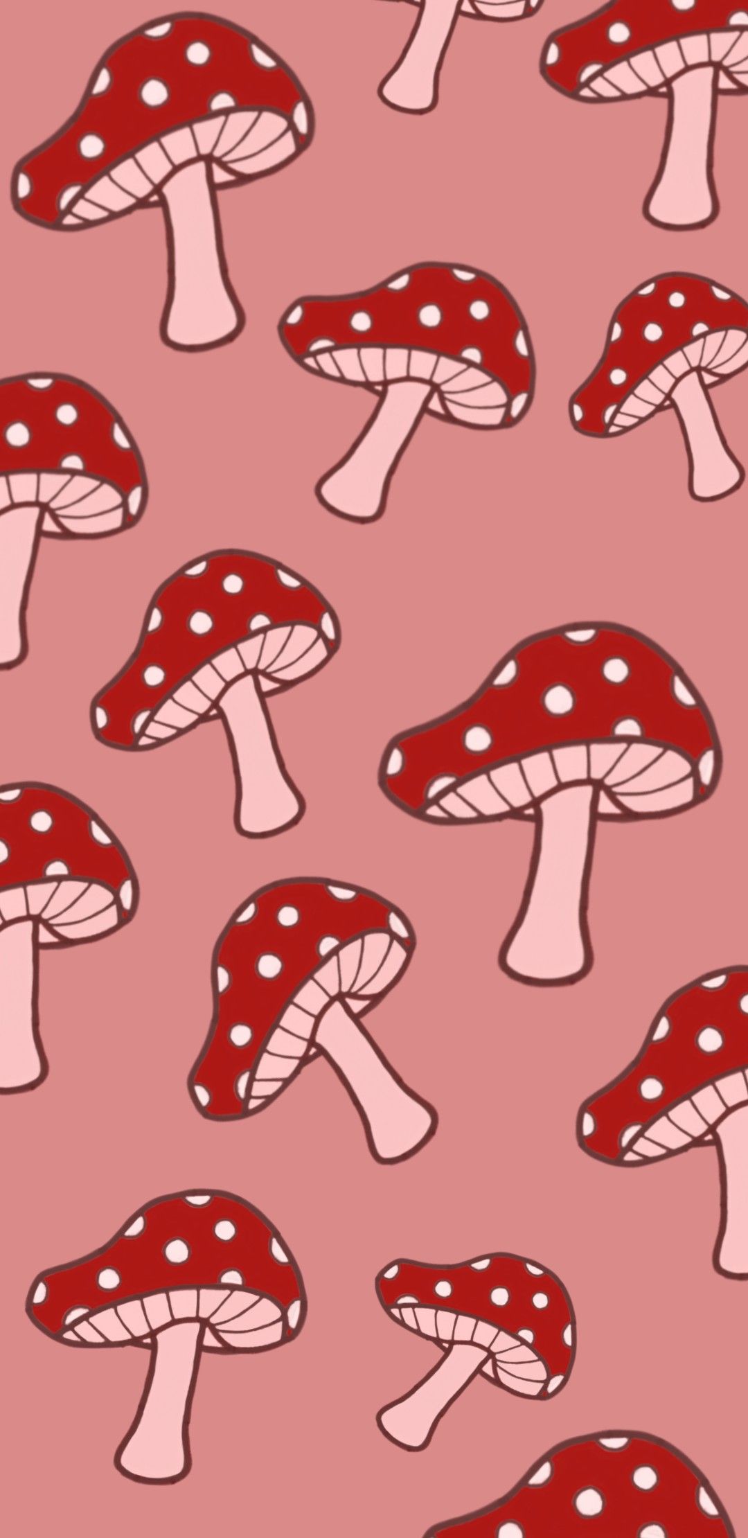 A pattern of red mushrooms on pink - Mushroom