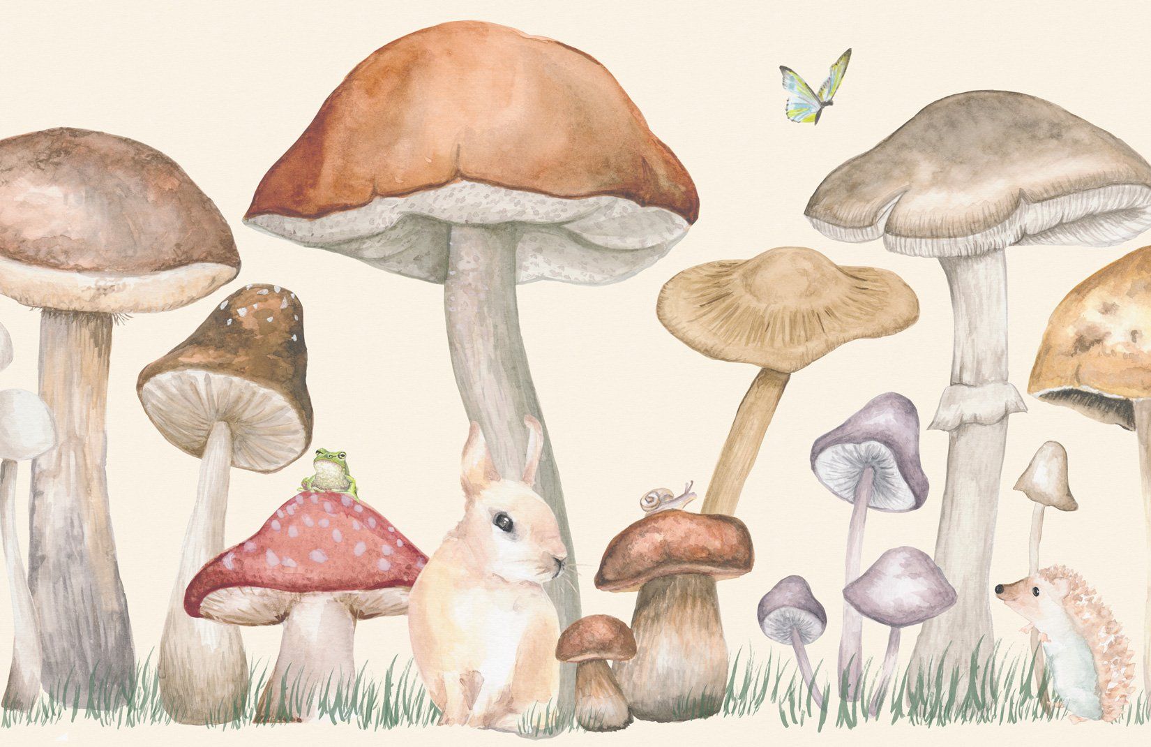 Mushrooms & Forest Animals Wall Mural