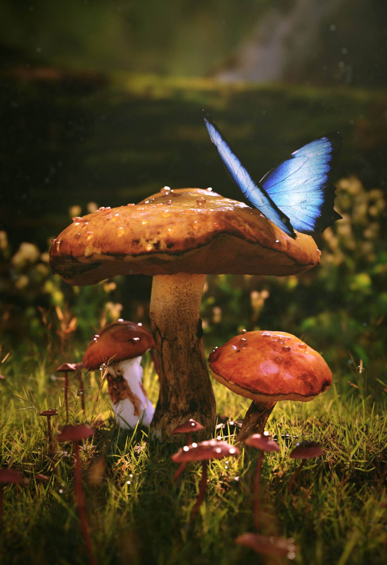 Download Mushroom And Butterfly Wallpaper